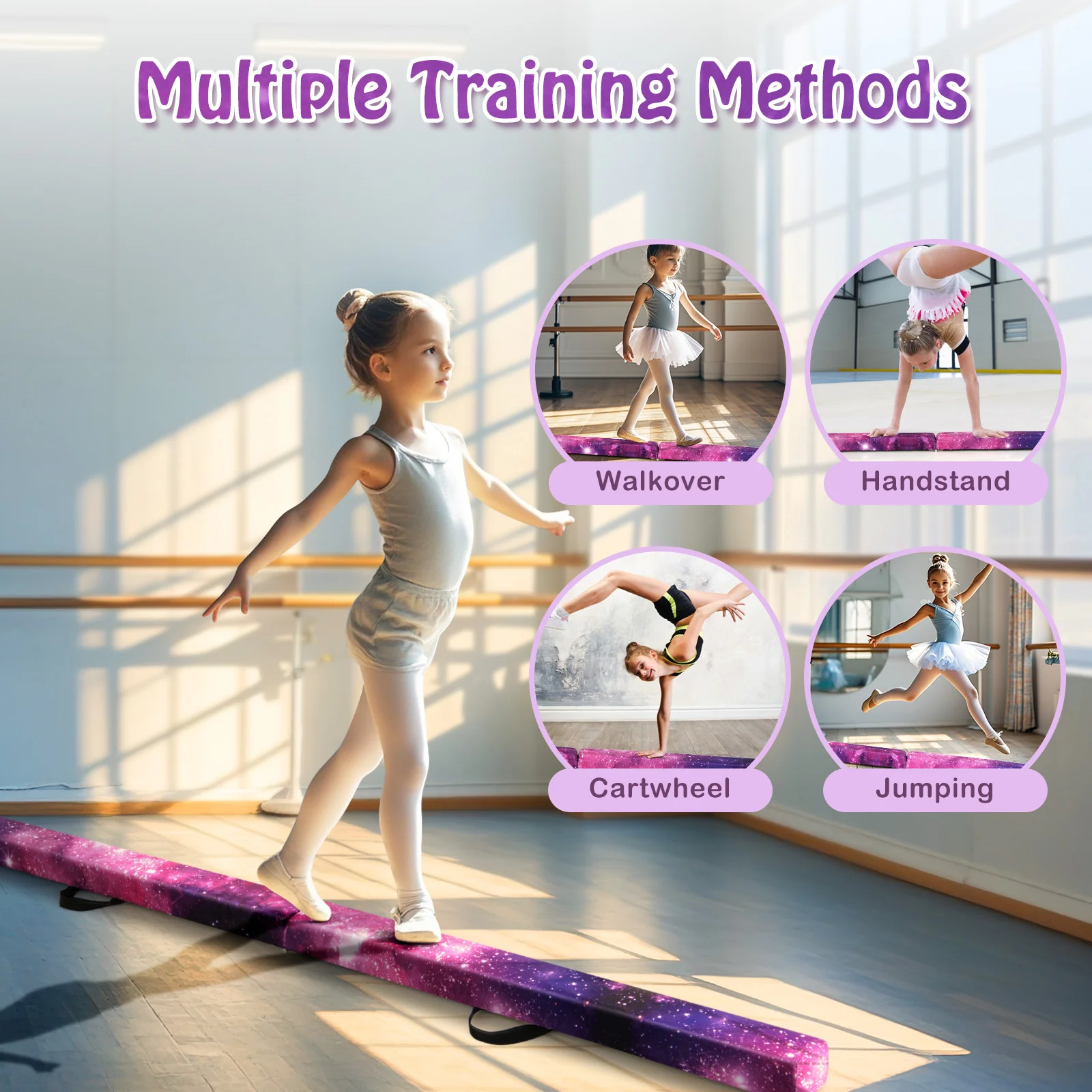 8 FT Folding Balance Beam, Extra Firm Floor Gymnastics Equipment for Professional Home Training - Image 3
