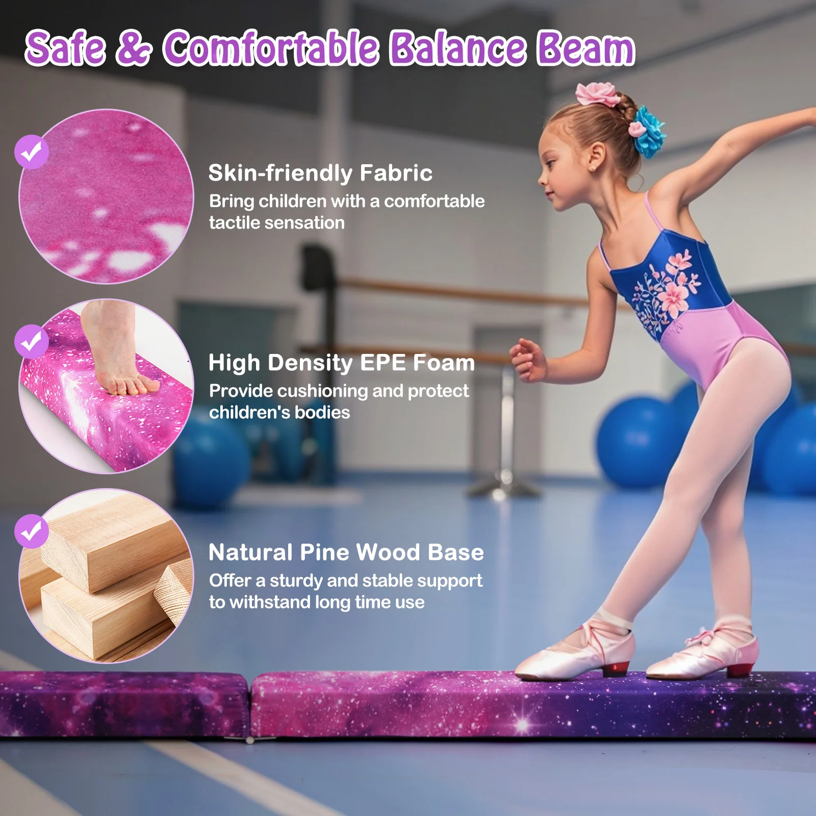 8 FT Folding Balance Beam, Extra Firm Floor Gymnastics Equipment for Professional Home Training - Image 4