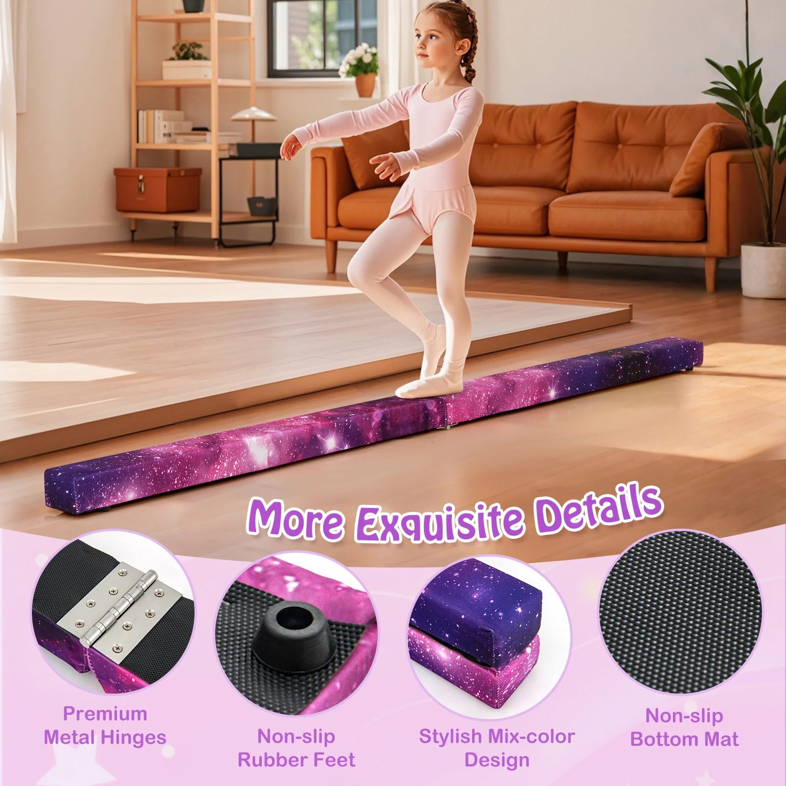 8 FT Folding Balance Beam, Extra Firm Floor Gymnastics Equipment for Professional Home Training - Image 5