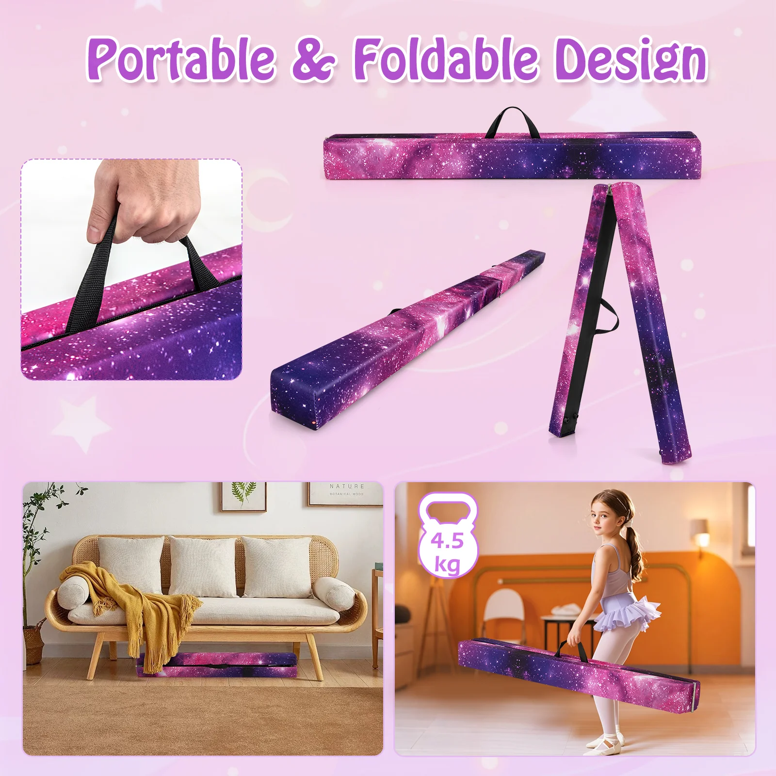 8 FT Folding Balance Beam, Extra Firm Floor Gymnastics Equipment for Professional Home Training - Image 9
