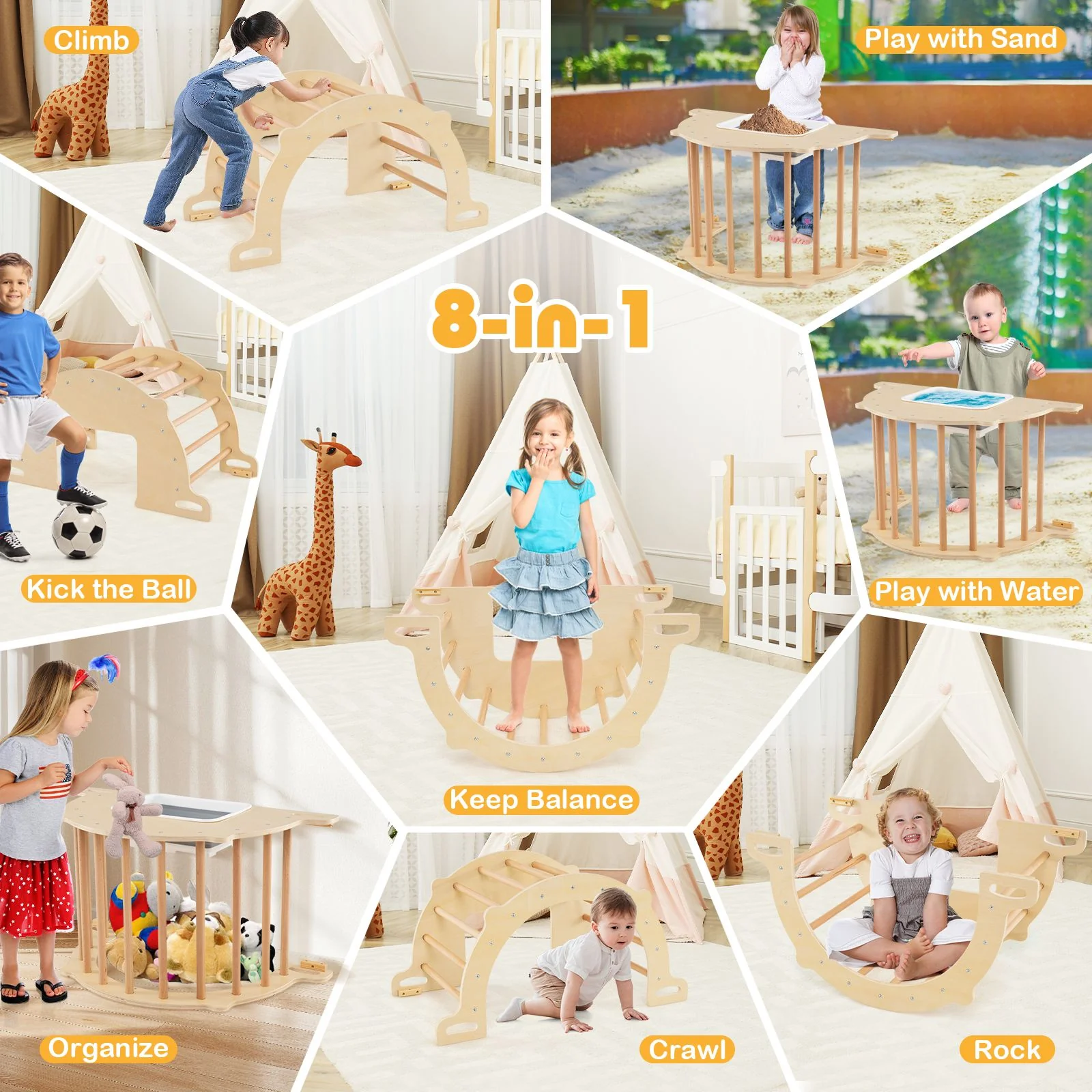 8 in 1 Climbing Arch Sensory Table for Kids Montessori Climbing Gym - Image 4