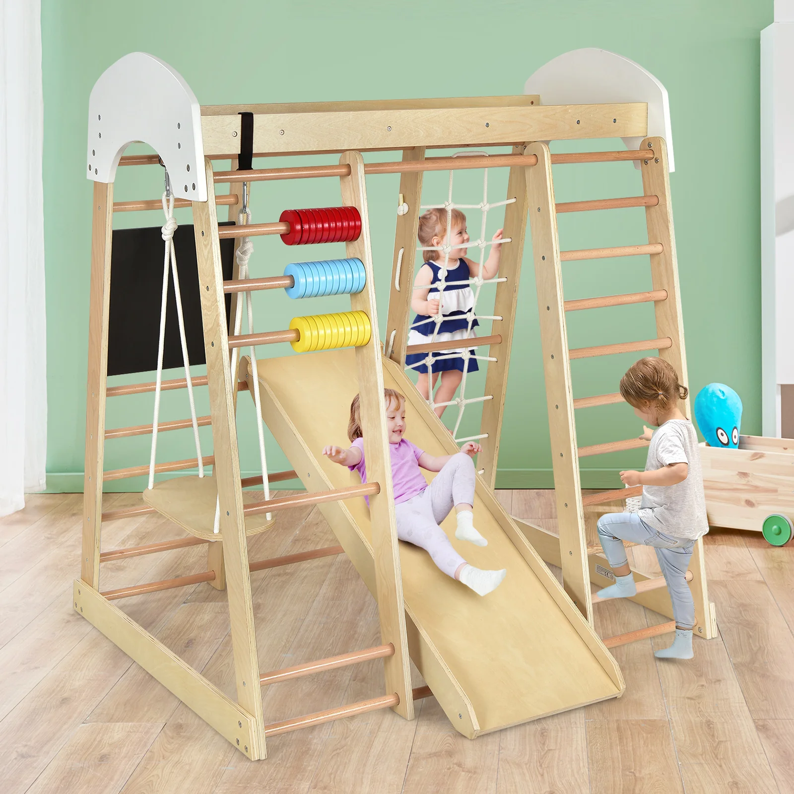 8 in 1 Climbing Toy Set for Toddlers, Wooden Climber Playset - Image 3