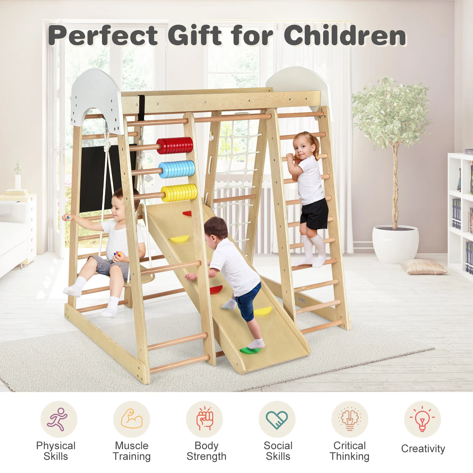 8 in 1 Climbing Toy Set for Toddlers, Wooden Climber Playset - Image 6