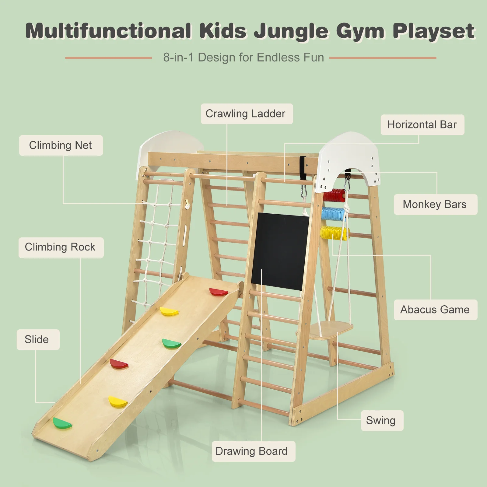 8 in 1 Climbing Toy Set for Toddlers, Wooden Climber Playset - Image 7
