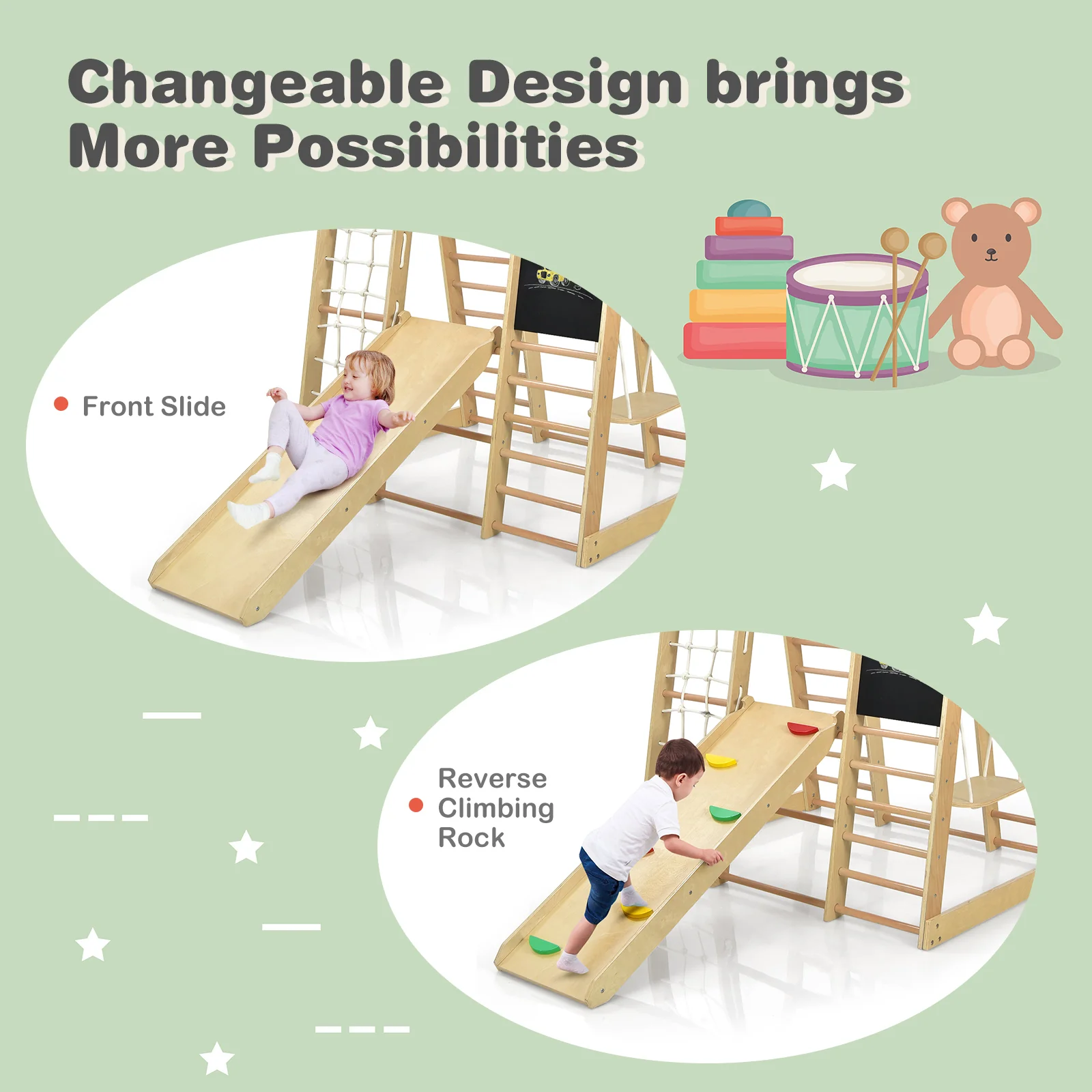 8 in 1 Climbing Toy Set for Toddlers, Wooden Climber Playset - Image 8