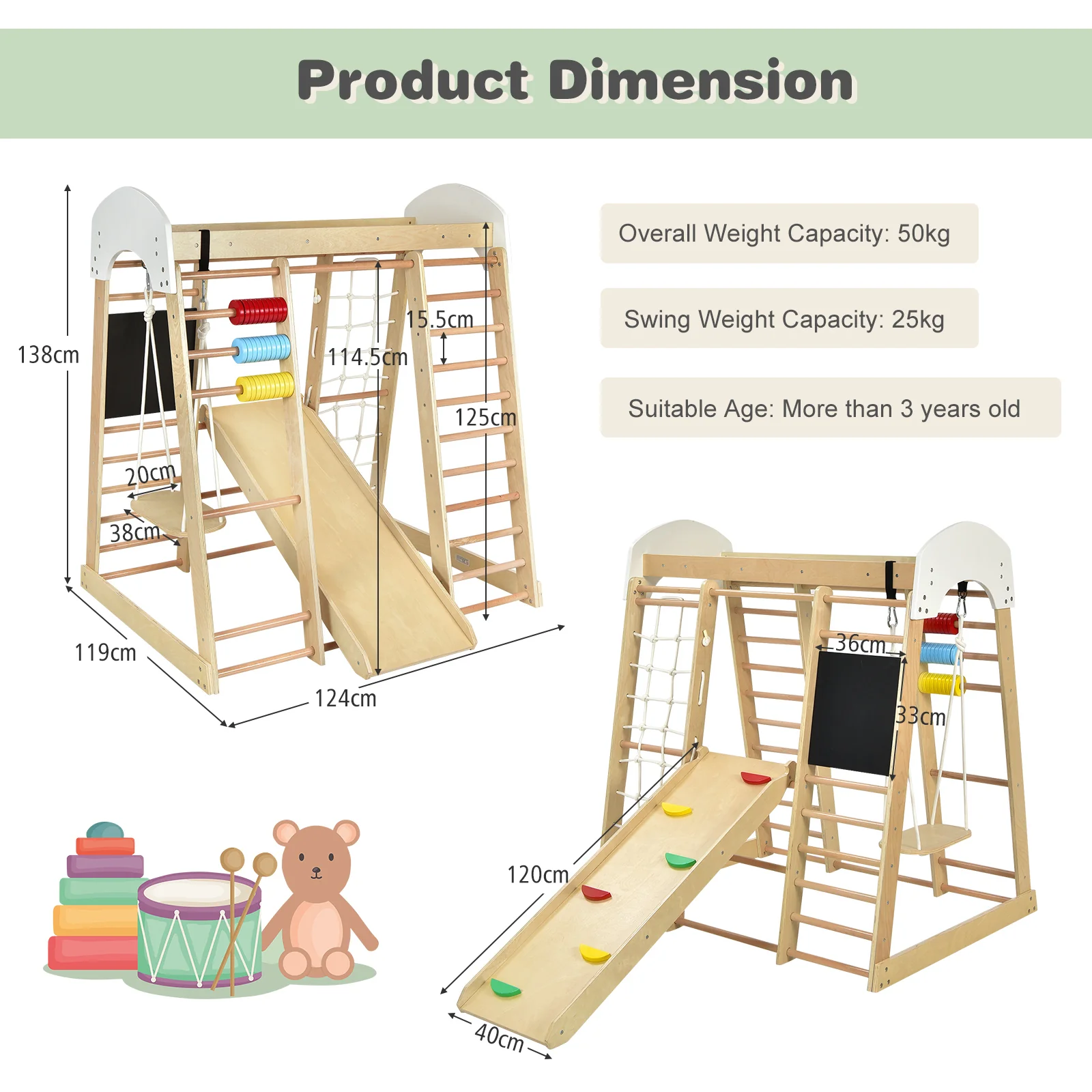 8 in 1 Climbing Toy Set for Toddlers, Wooden Climber Playset - Image 9