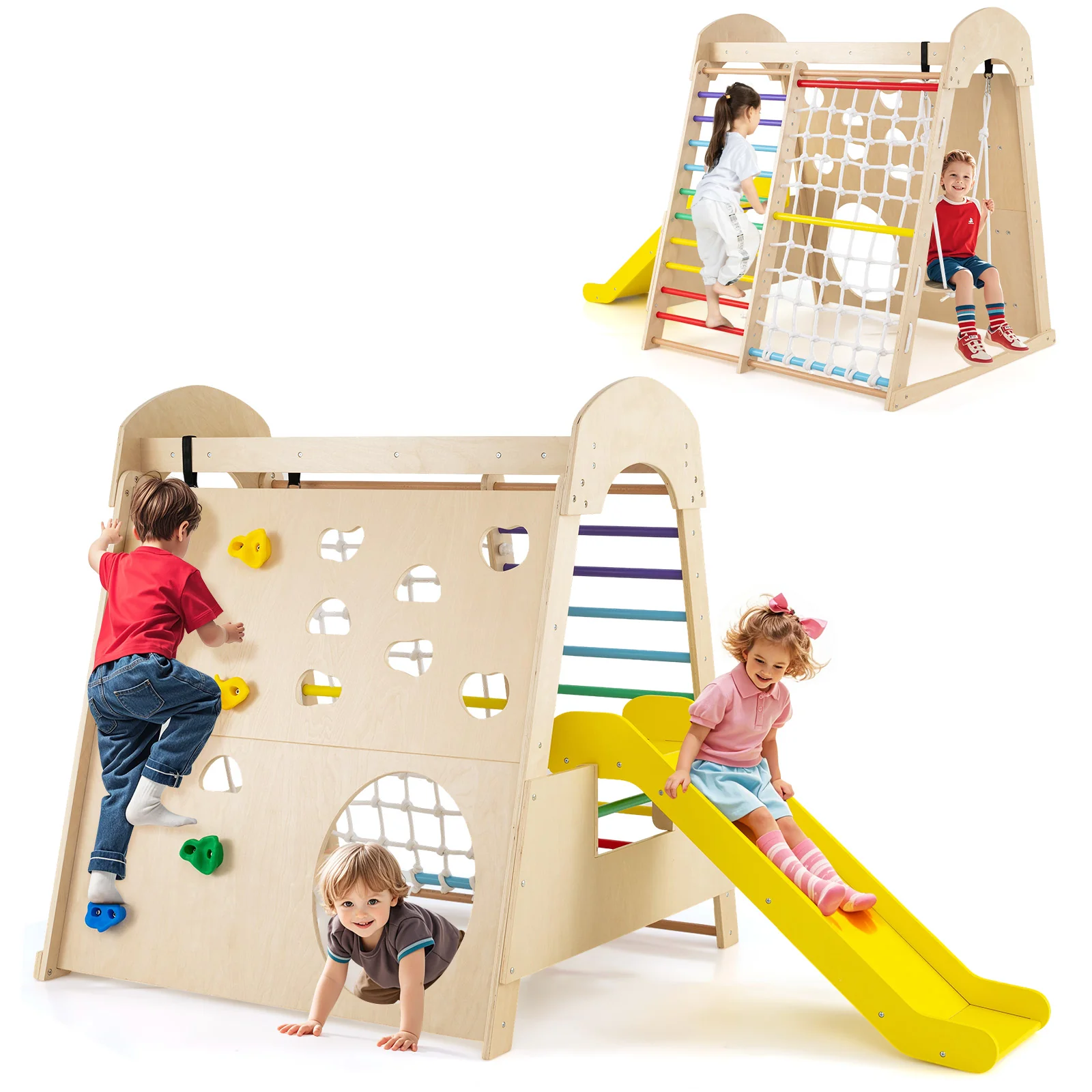 8-in-1 Indoor Jungle Gym, Montessori Climbing Playset for Kids Aged 3+ Years Old - Image 10