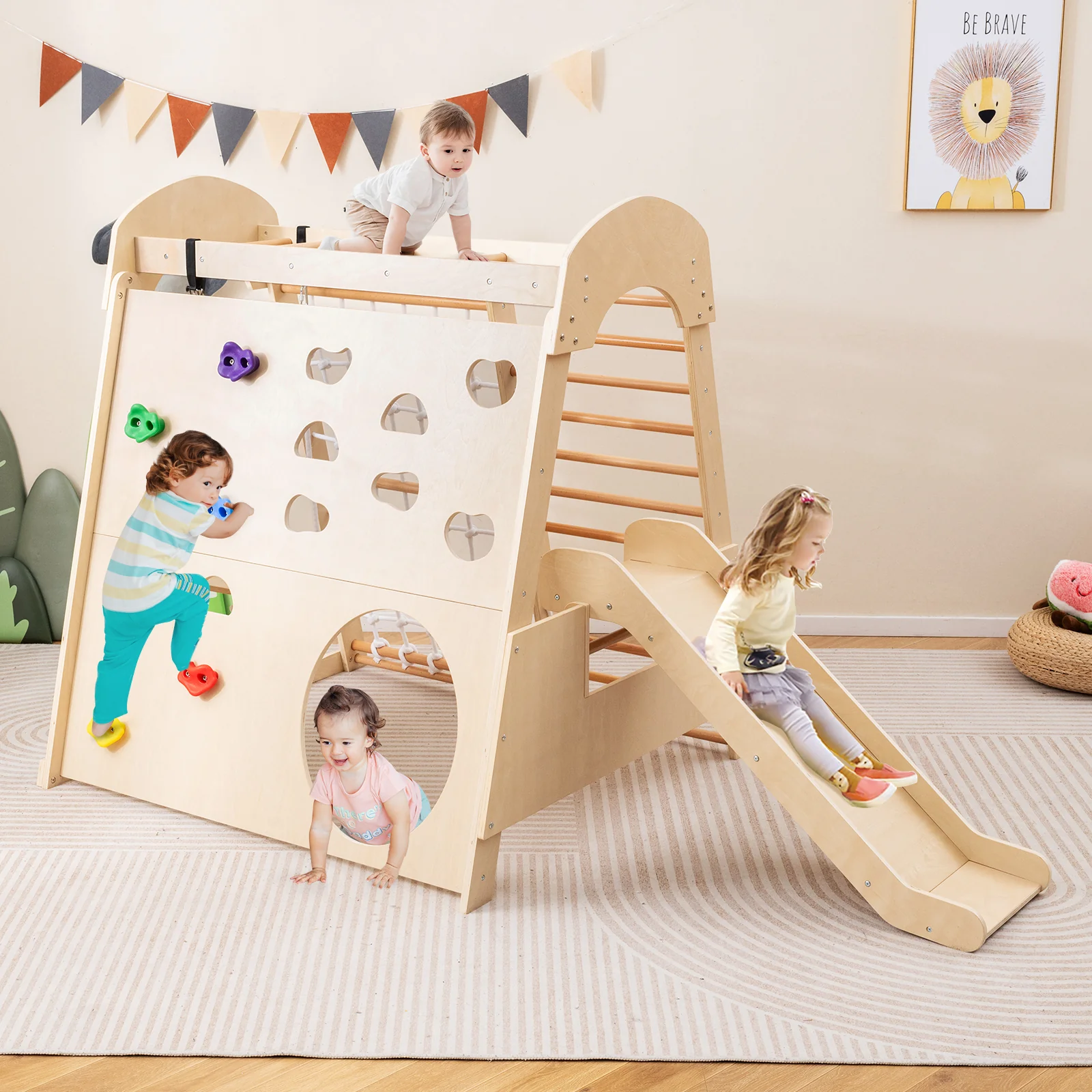 8-in-1 Indoor Jungle Gym, Montessori Climbing Playset for Kids Aged 3+ Years Old - Image 2