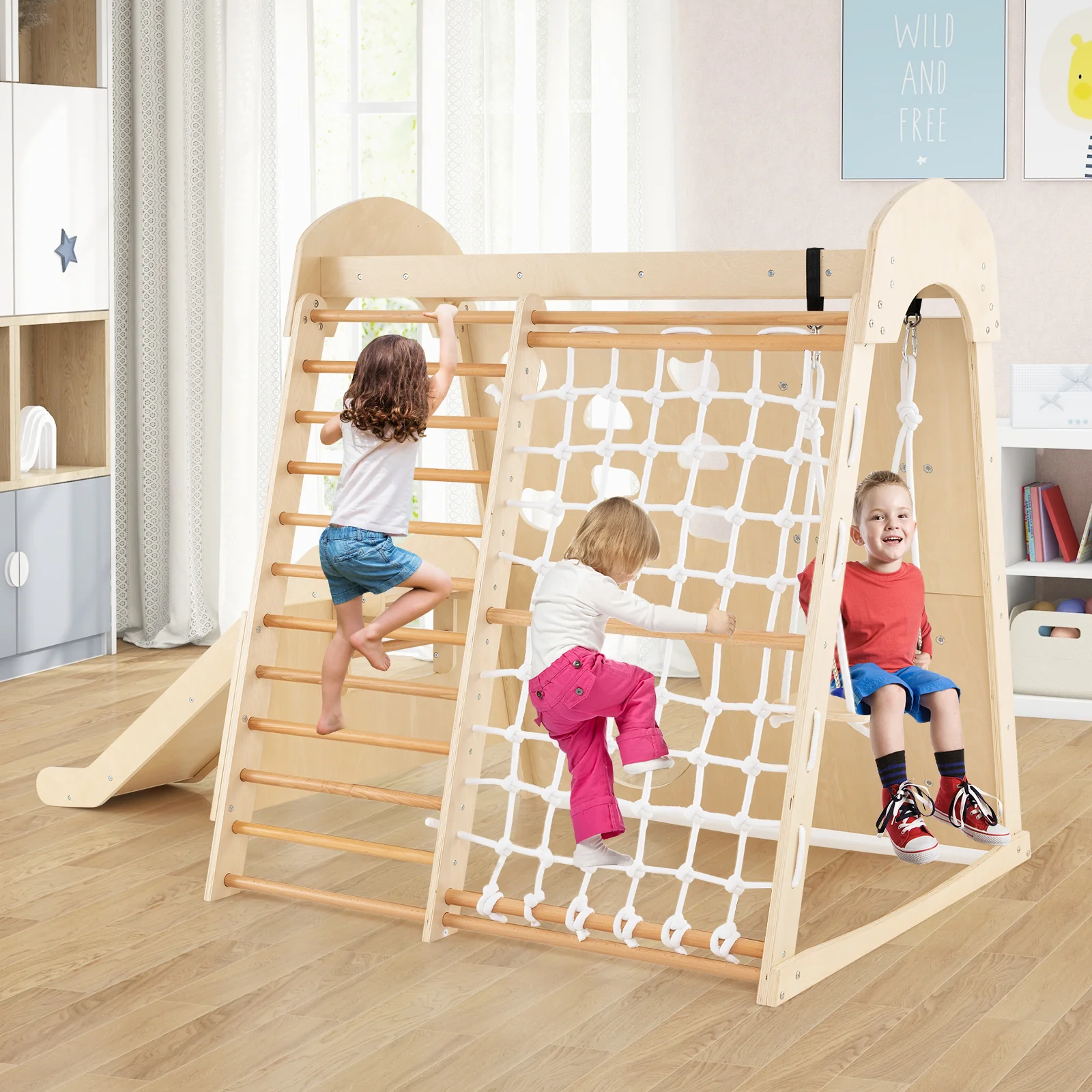 8-in-1 Indoor Jungle Gym, Montessori Climbing Playset for Kids Aged 3+ Years Old - Image 3