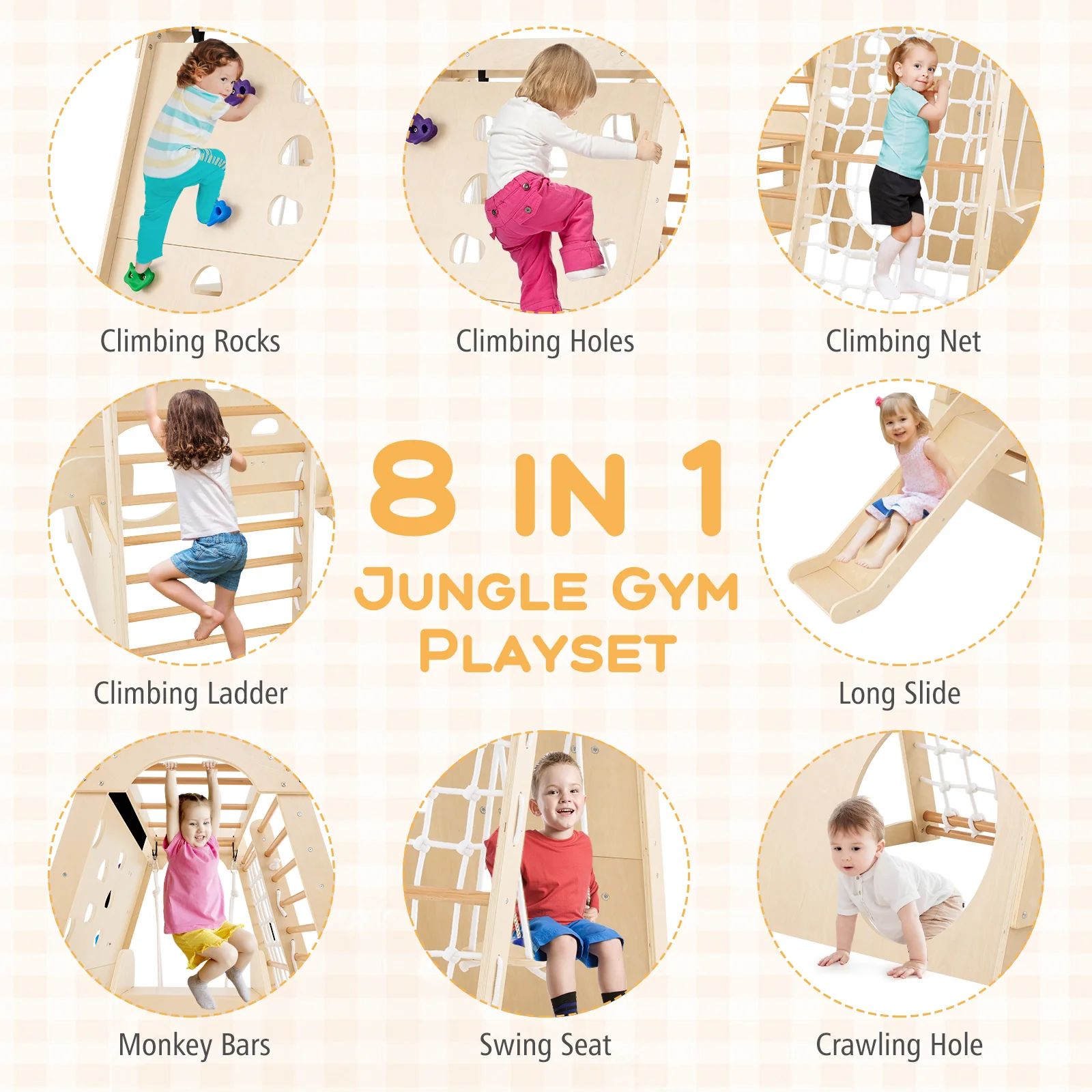 8-in-1 Indoor Jungle Gym, Montessori Climbing Playset for Kids Aged 3+ Years Old - Image 4