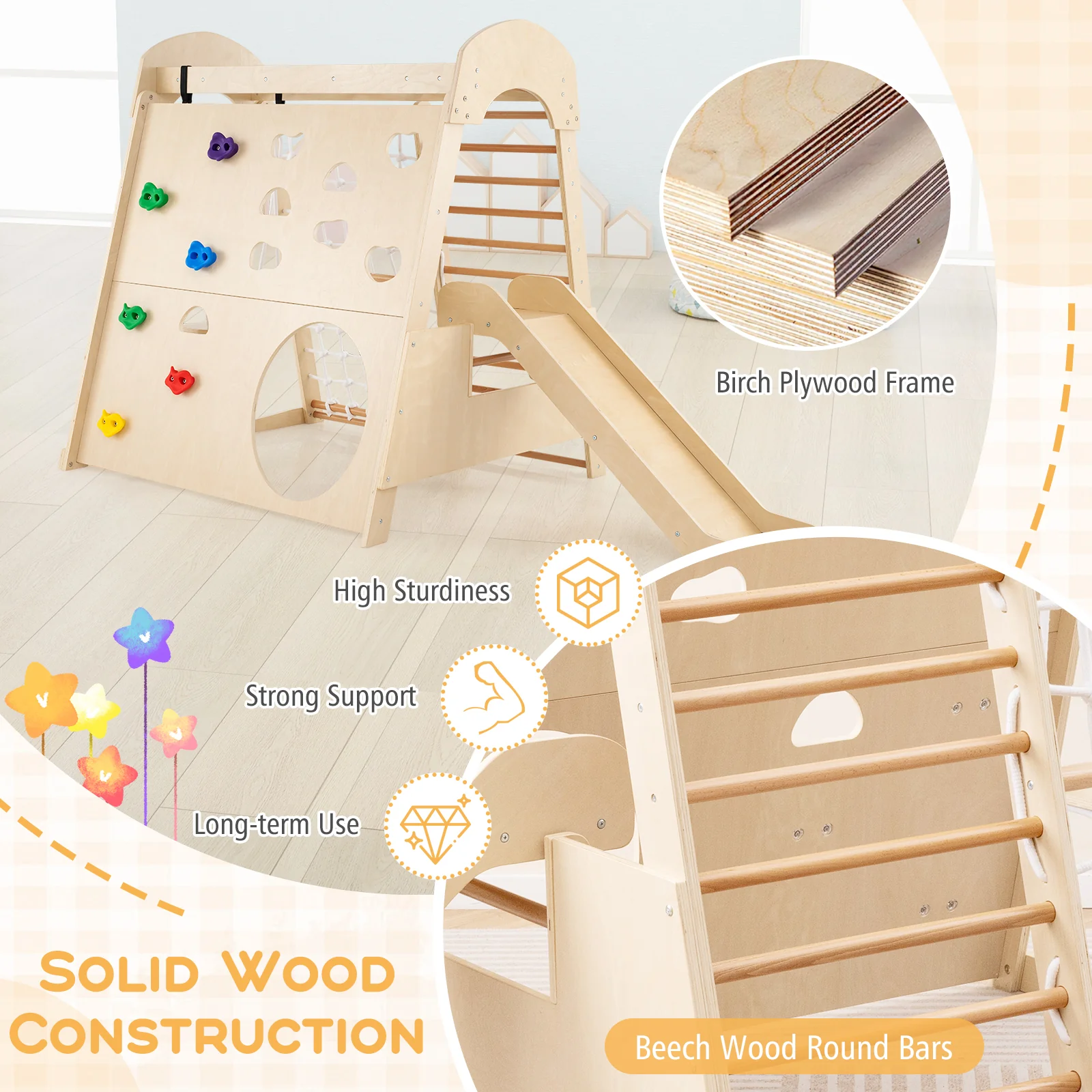 8-in-1 Indoor Jungle Gym, Montessori Climbing Playset for Kids Aged 3+ Years Old - Image 6
