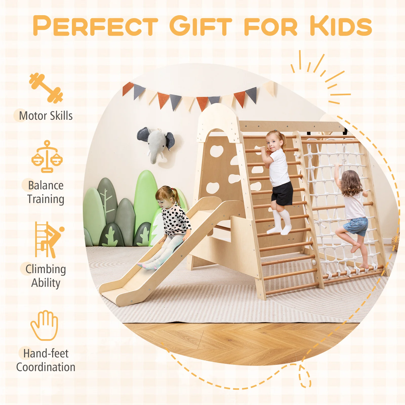 8-in-1 Indoor Jungle Gym, Montessori Climbing Playset for Kids Aged 3+ Years Old - Image 8