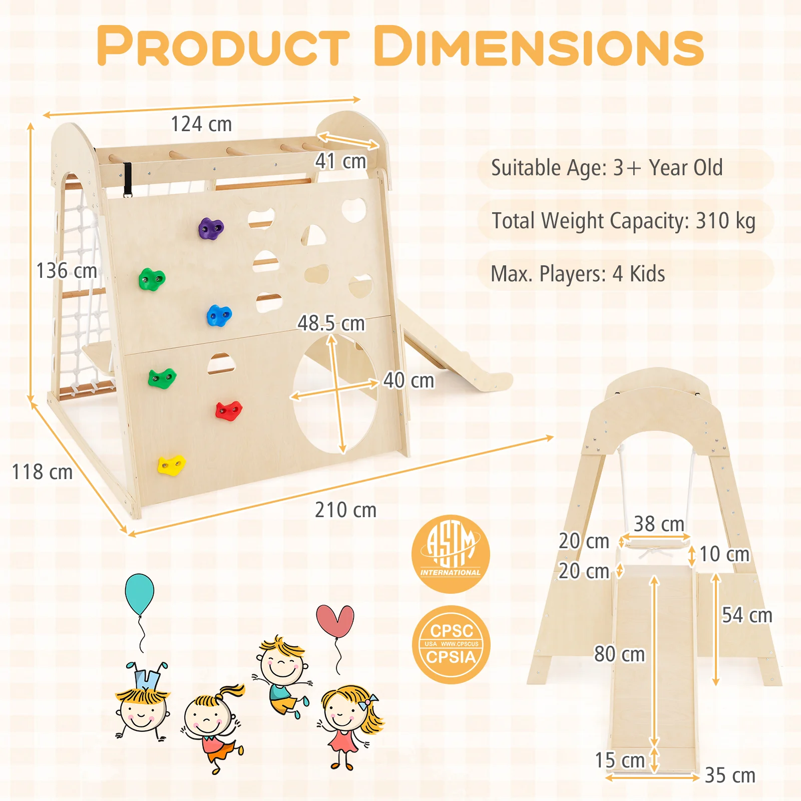 8-in-1 Indoor Jungle Gym, Montessori Climbing Playset for Kids Aged 3+ Years Old - Image 9