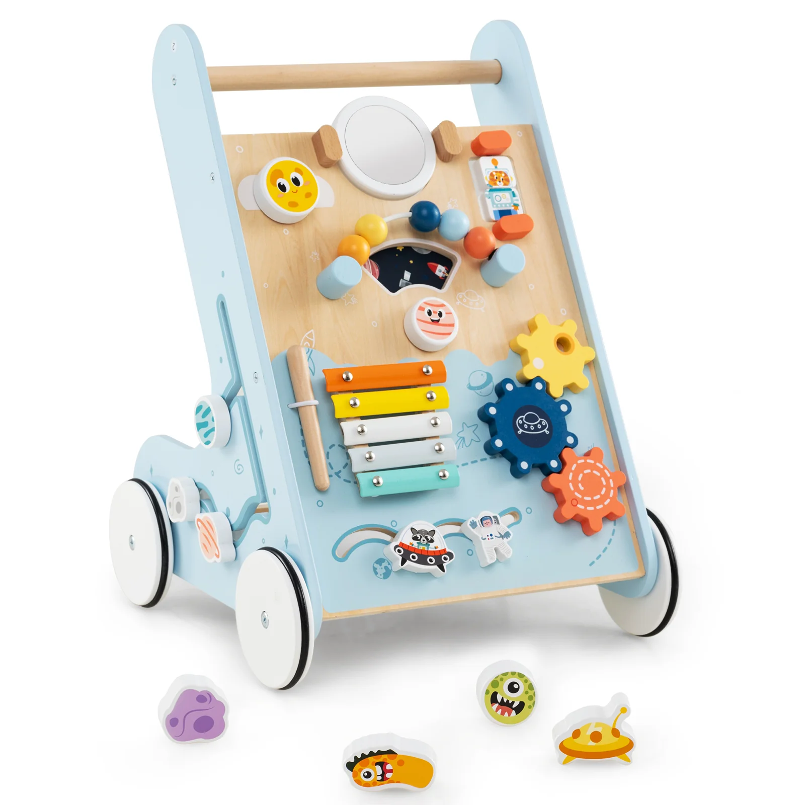 8-in-1 Wooden Baby Walker, Montessori Walker Toy with Wheels - Image 10