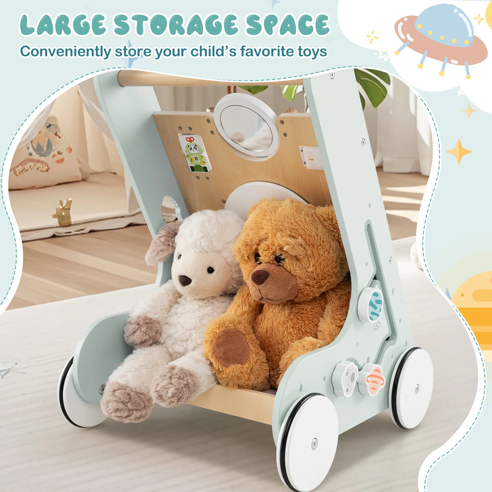 8-in-1 Wooden Baby Walker, Montessori Walker Toy with Wheels - Image 4