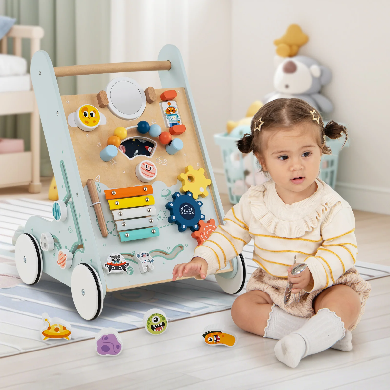 8-in-1 Wooden Baby Walker, Montessori Walker Toy with Wheels - Image 8