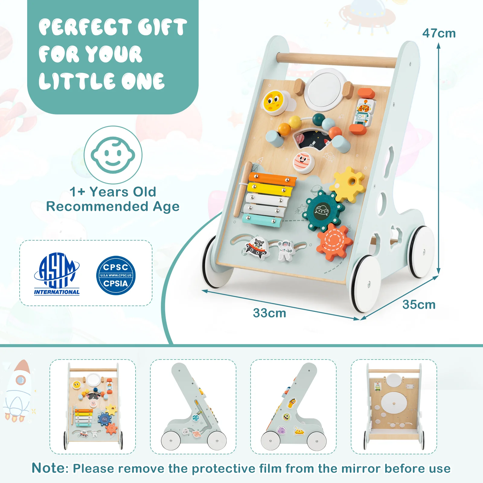 8-in-1 Wooden Baby Walker, Montessori Walker Toy with Wheels - Image 9