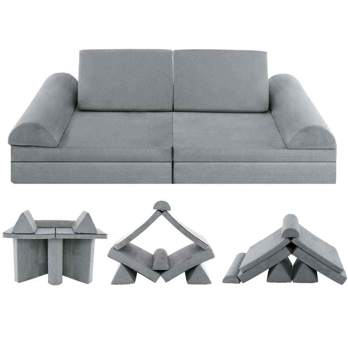 8-Piece Kids Play Couch Sofa, Modular Convertible Foam Folding Floor Sofa - Image 10