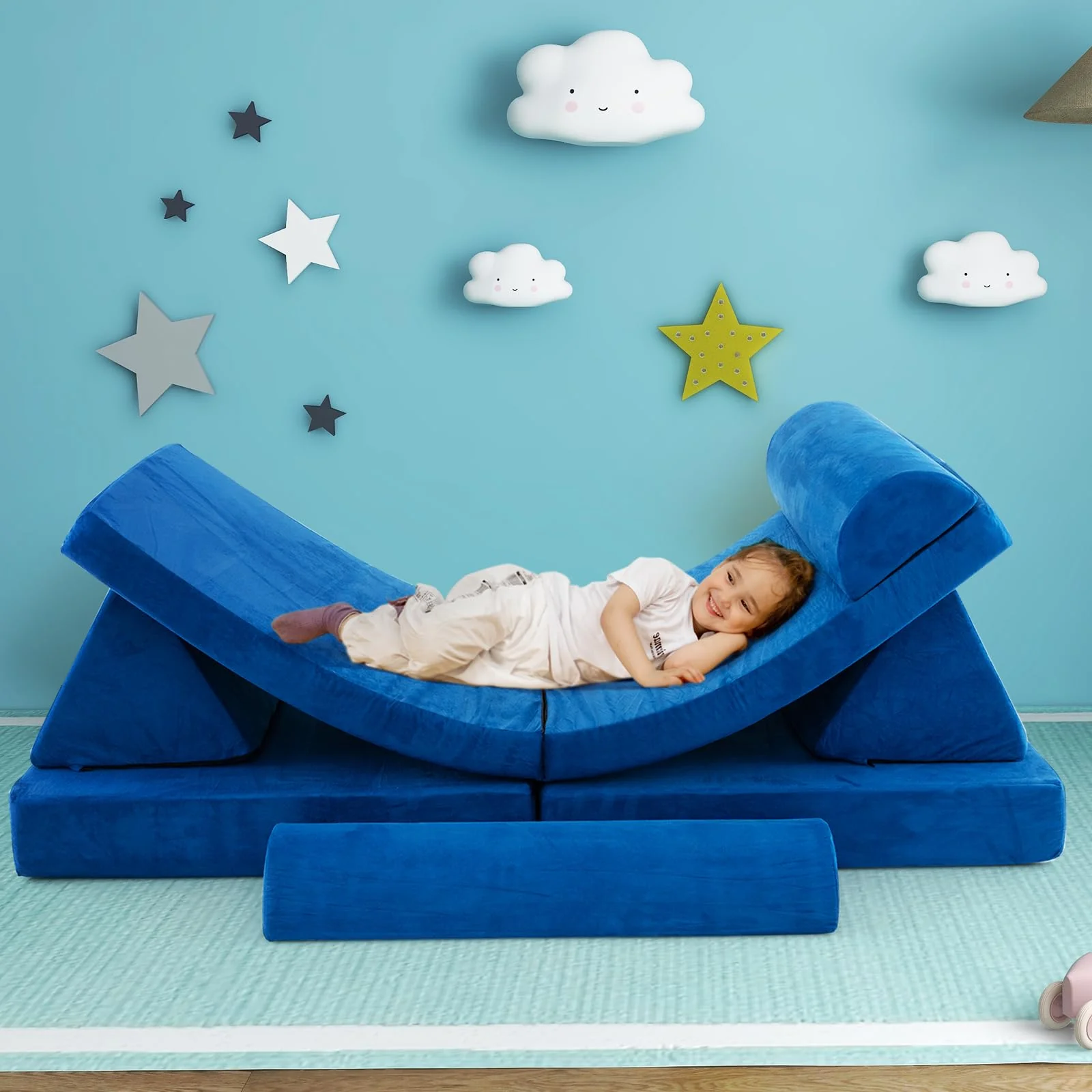 8-Piece Kids Play Couch Sofa, Modular Convertible Foam Folding Floor Sofa - Image 2