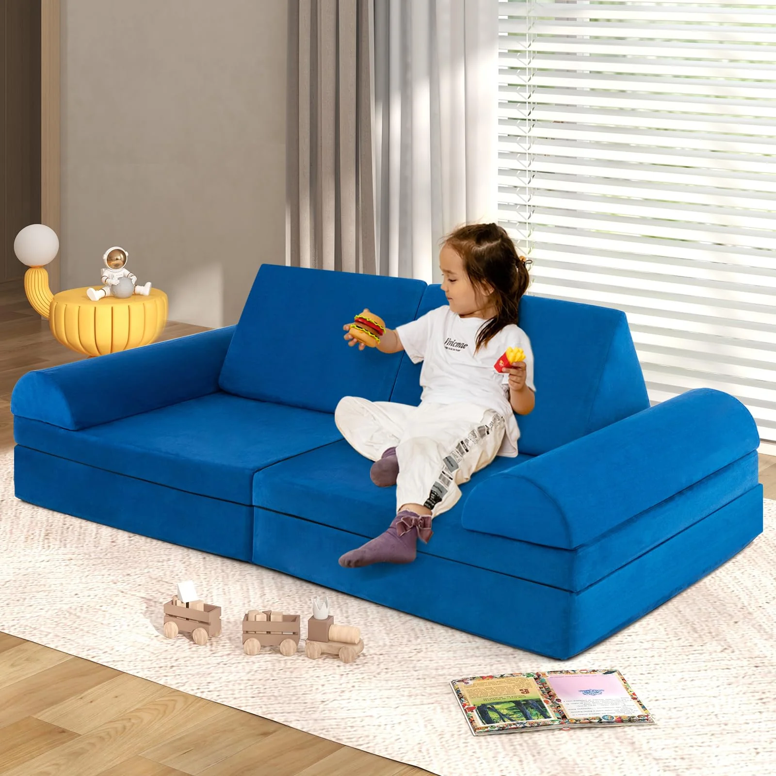 8-Piece Kids Play Couch Sofa, Modular Convertible Foam Folding Floor Sofa - Image 4