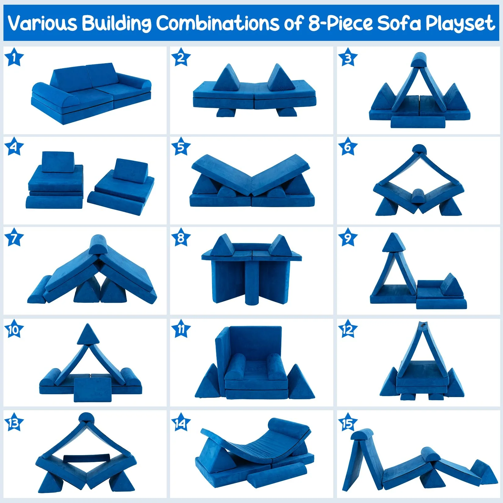 8-Piece Kids Play Couch Sofa, Modular Convertible Foam Folding Floor Sofa - Image 6
