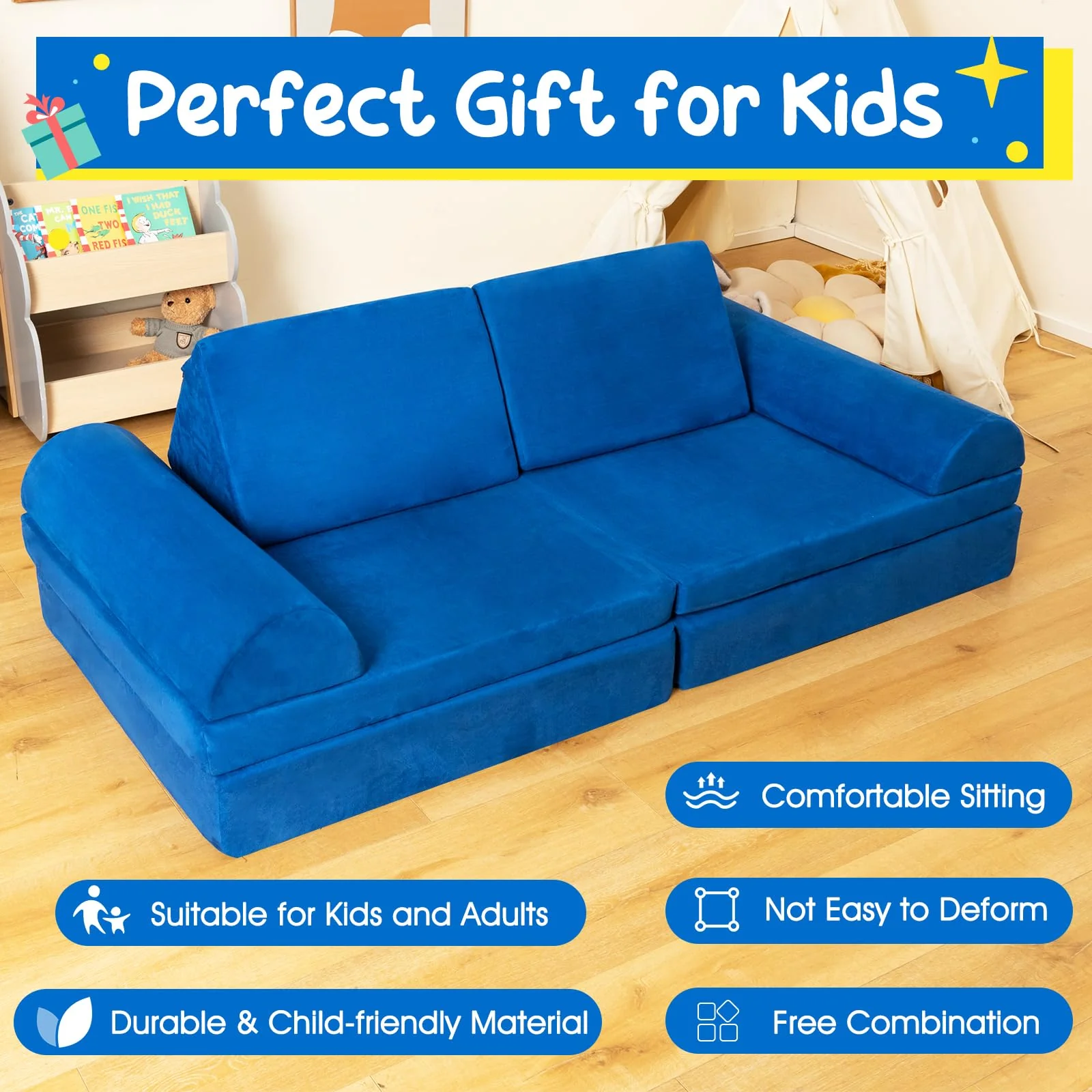 8-Piece Kids Play Couch Sofa, Modular Convertible Foam Folding Floor Sofa - Image 7