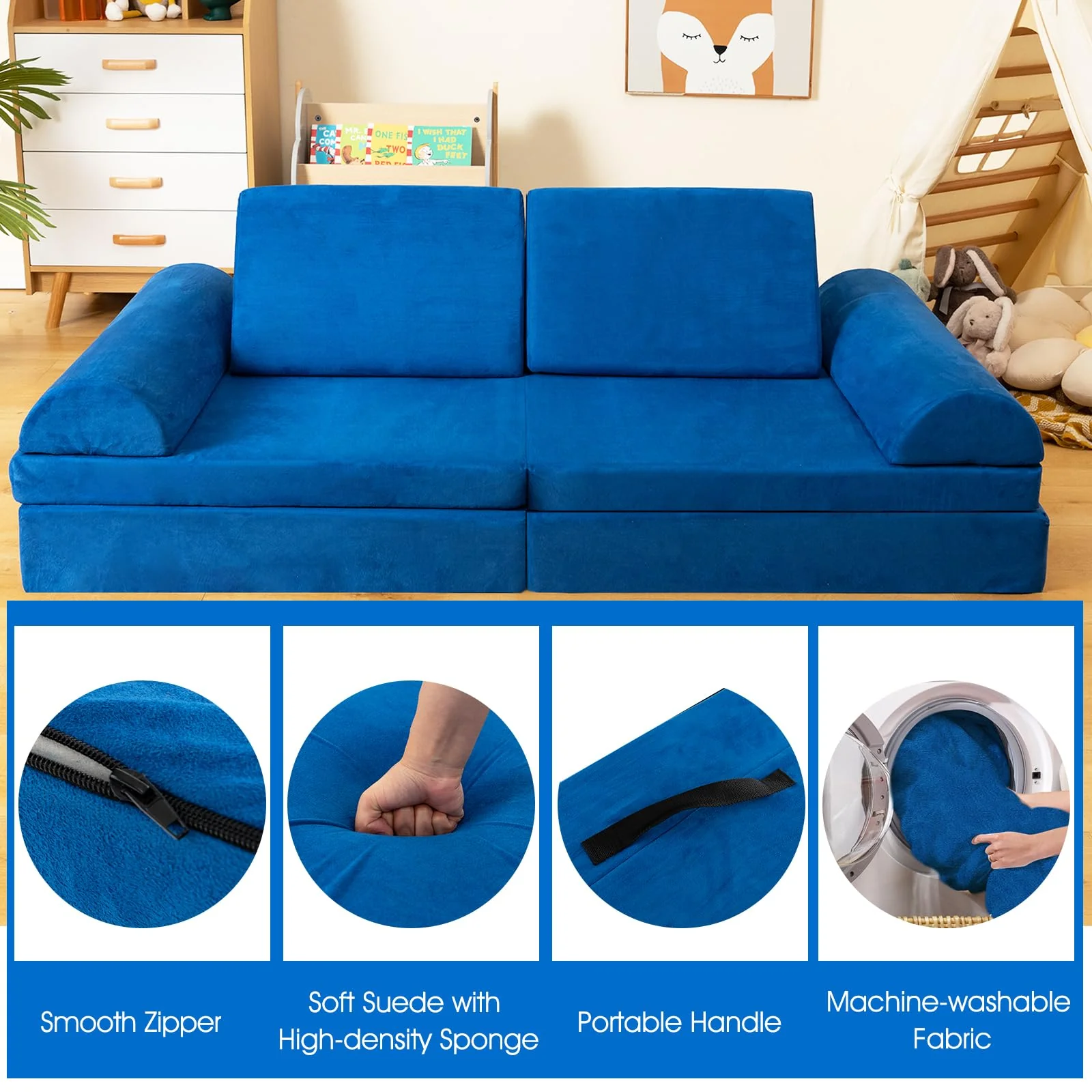 8-Piece Kids Play Couch Sofa, Modular Convertible Foam Folding Floor Sofa - Image 8