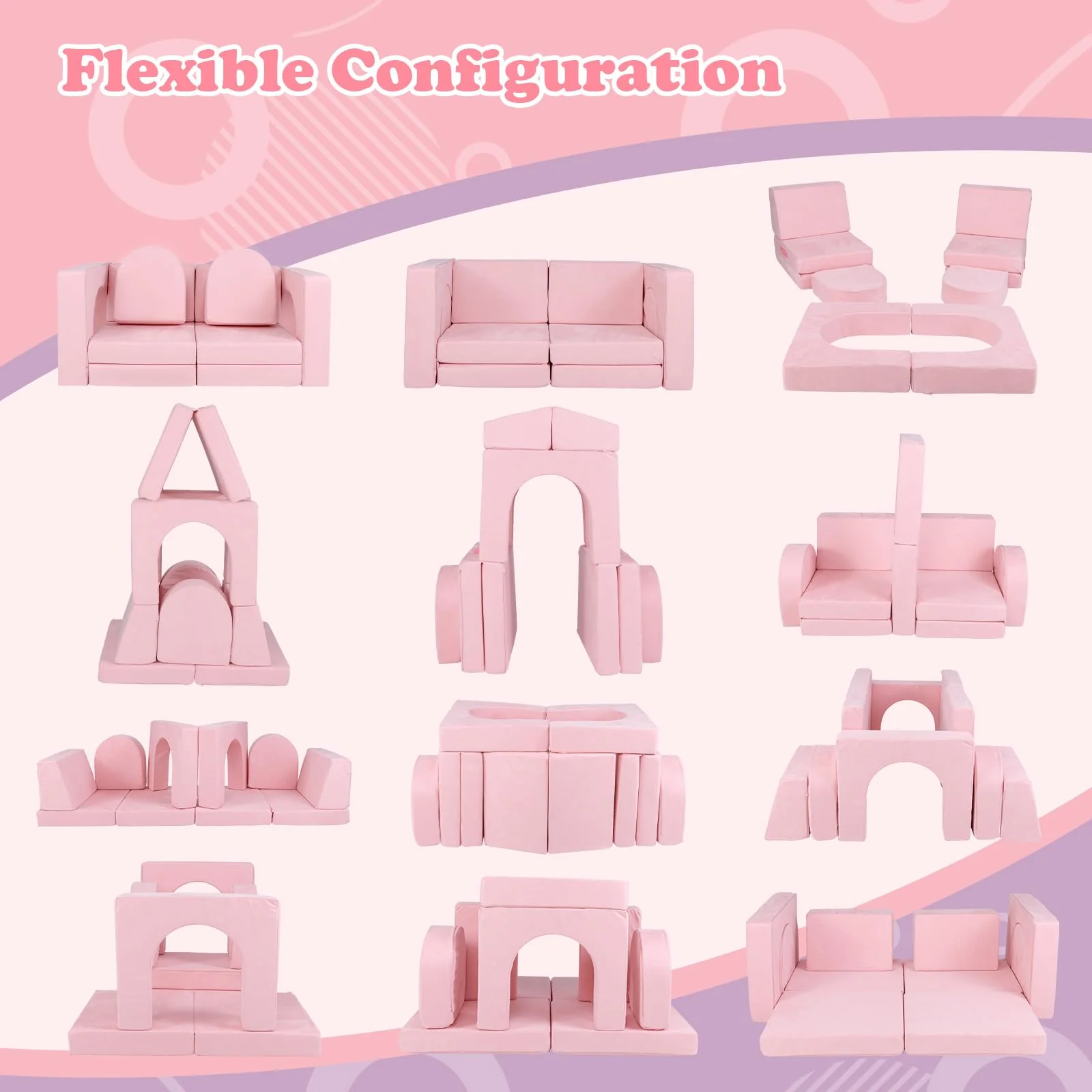 8-Piece Modular Kids Sofa Play Couch, Convertible Climb & Crawl Foam Playset with Comfy Suede Fabric - Image 4