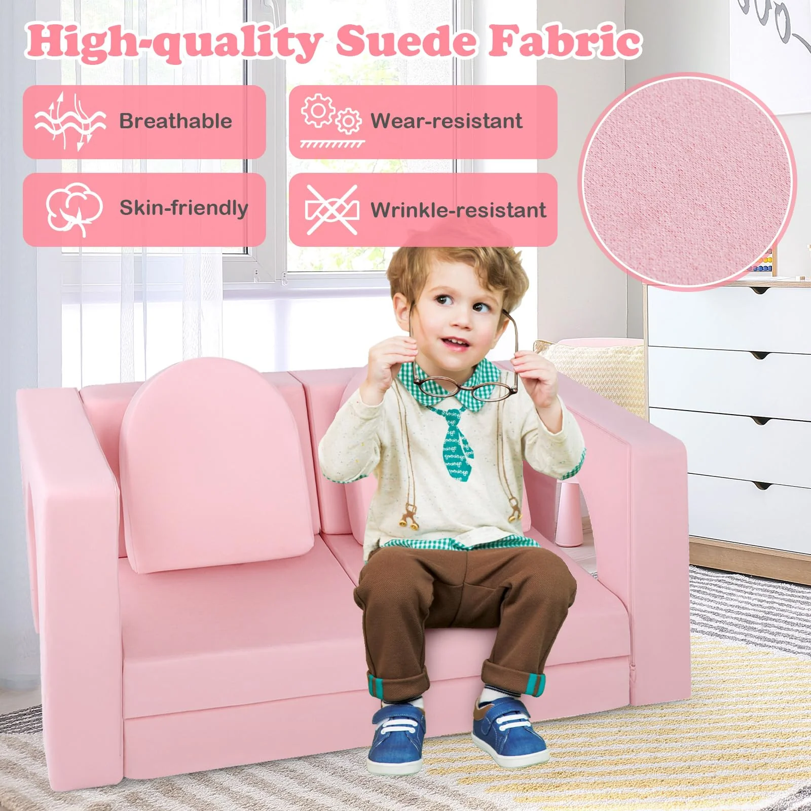 8-Piece Modular Kids Sofa Play Couch, Convertible Climb & Crawl Foam Playset with Comfy Suede Fabric - Image 6