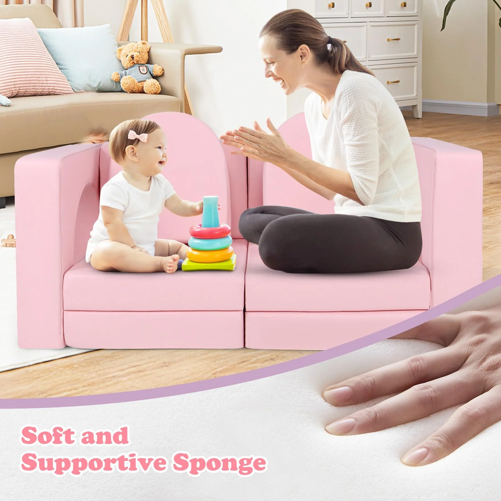 8-Piece Modular Kids Sofa Play Couch, Convertible Climb & Crawl Foam Playset with Comfy Suede Fabric - Image 8