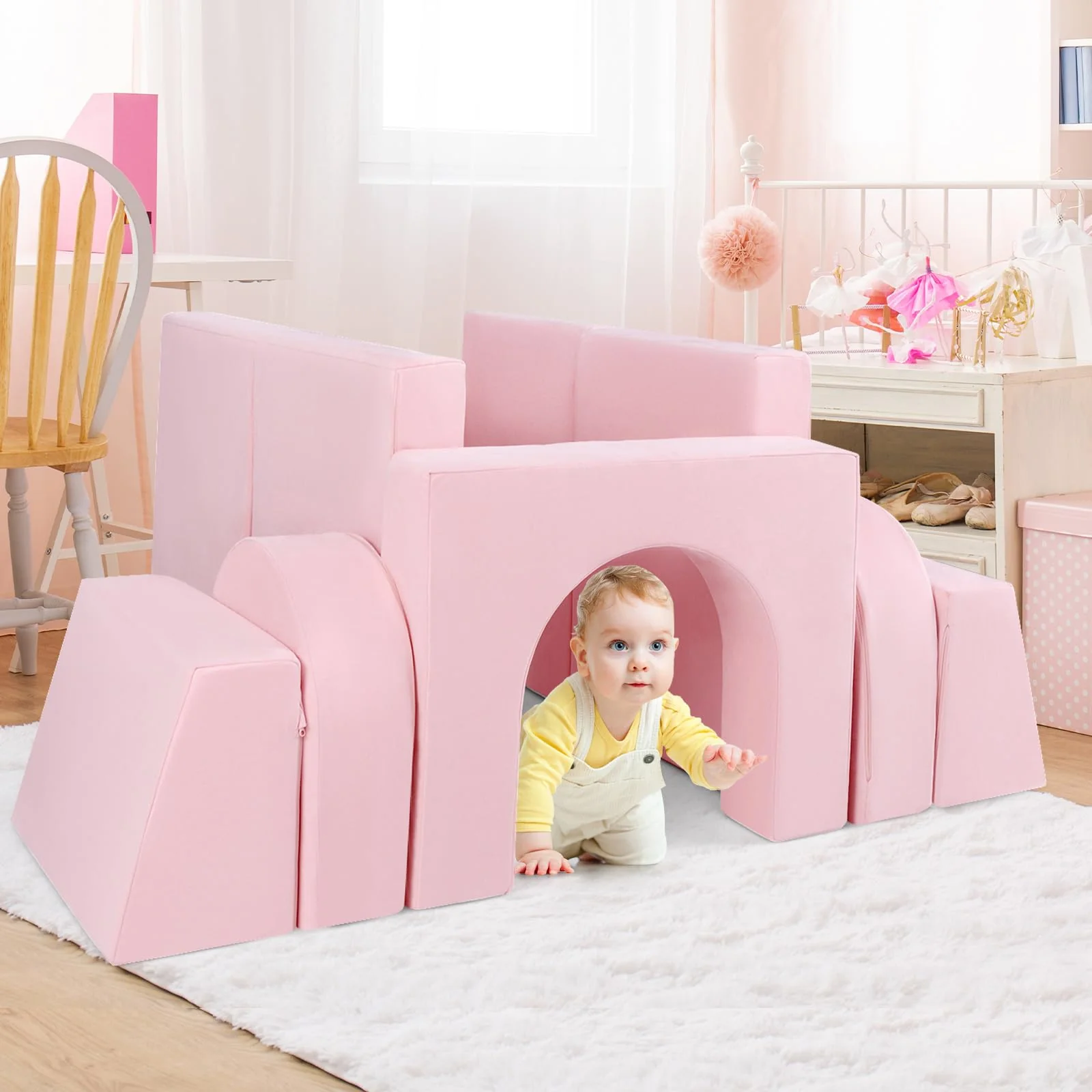 8-Piece Modular Kids Sofa Play Couch, Convertible Climb & Crawl Foam Playset with Comfy Suede Fabric - Image 9