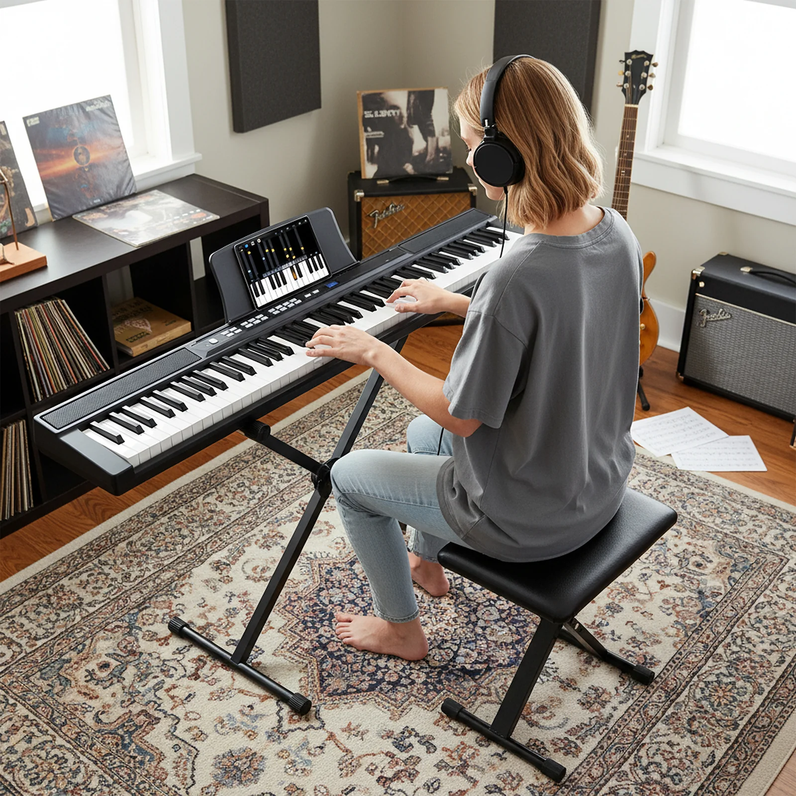 88-Key Electric Piano Keyboard, Digital Piano w/Adjustable Stand & Stool - Image 2