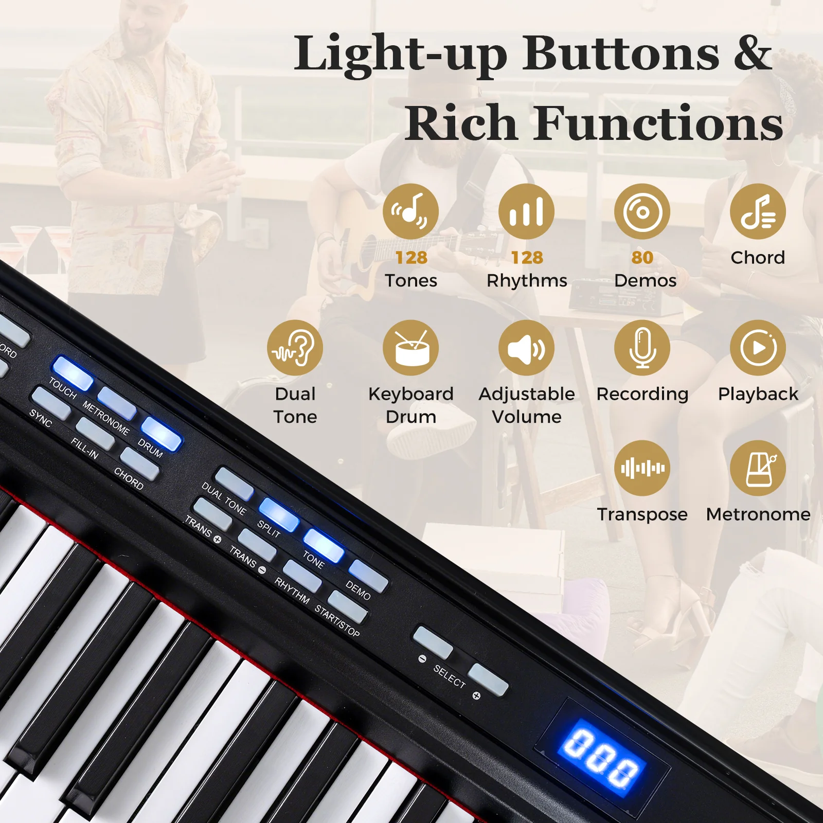 88-Key Electric Piano Keyboard, Digital Piano w/Adjustable Stand & Stool - Image 3