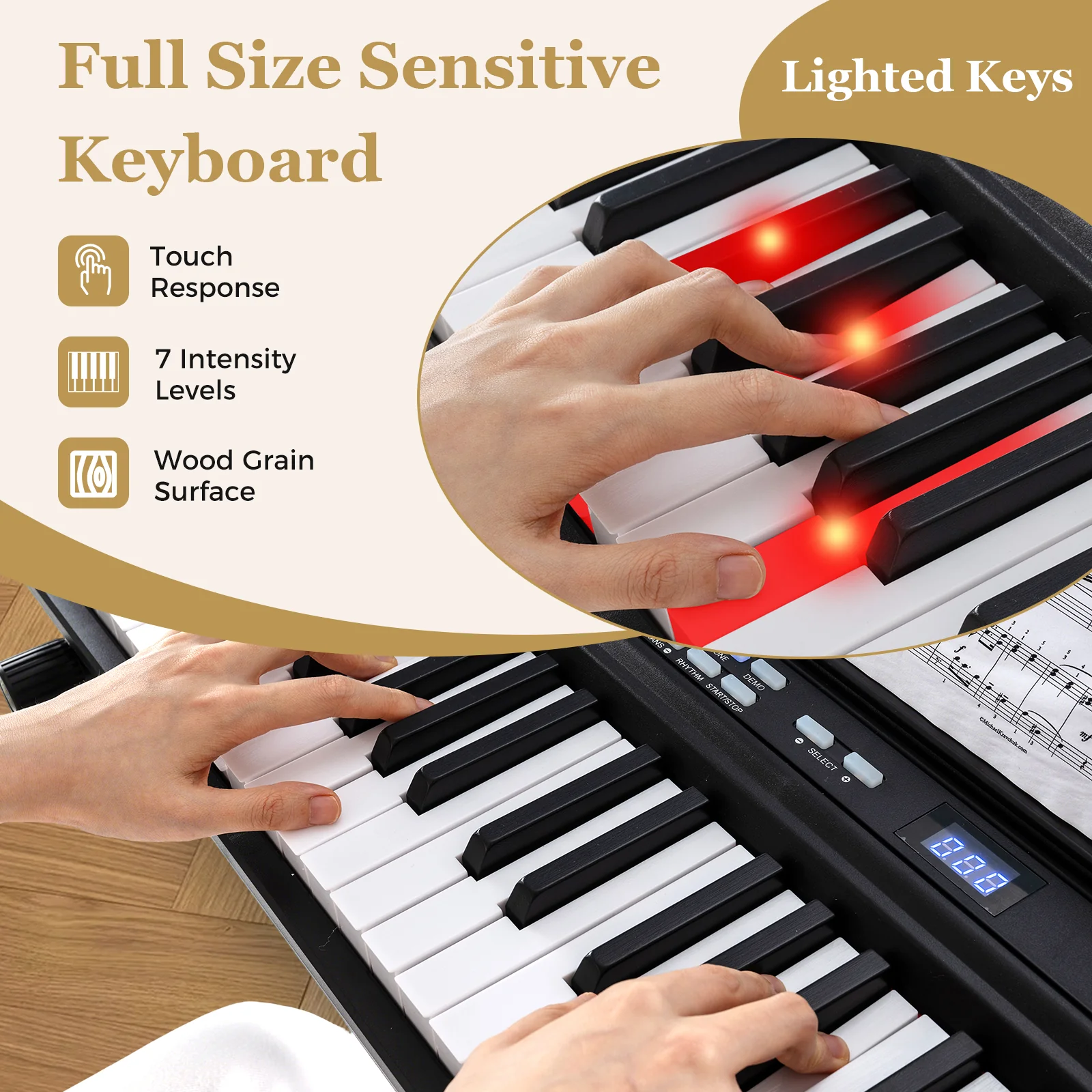 88-Key Electric Piano Keyboard, Digital Piano w/Adjustable Stand & Stool - Image 4