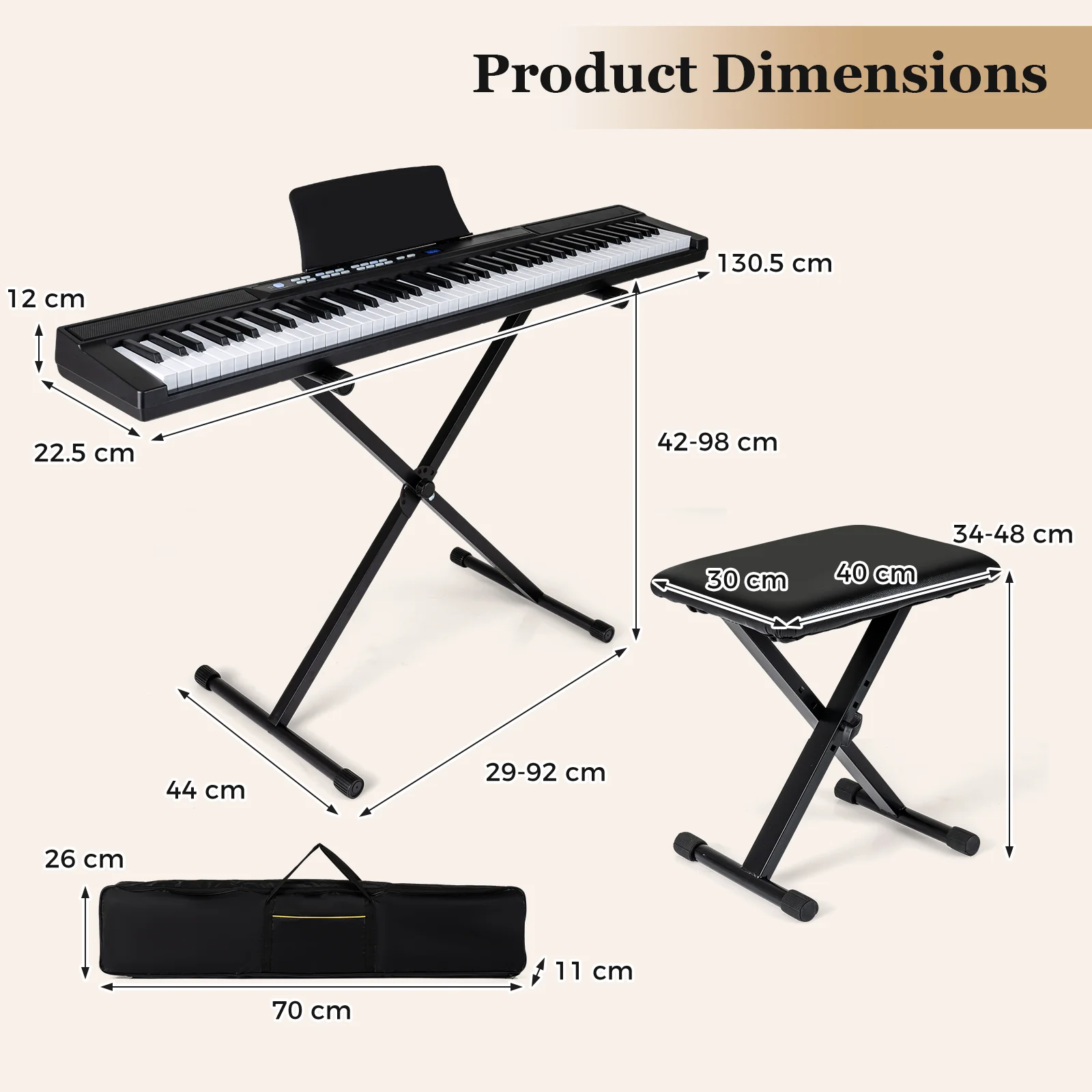 88-Key Electric Piano Keyboard, Digital Piano w/Adjustable Stand & Stool - Image 9
