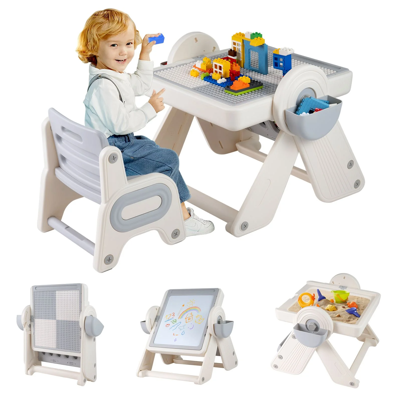 9-in-1 Kids Activity Table and Chair Set with 3 Heights and Book Rack