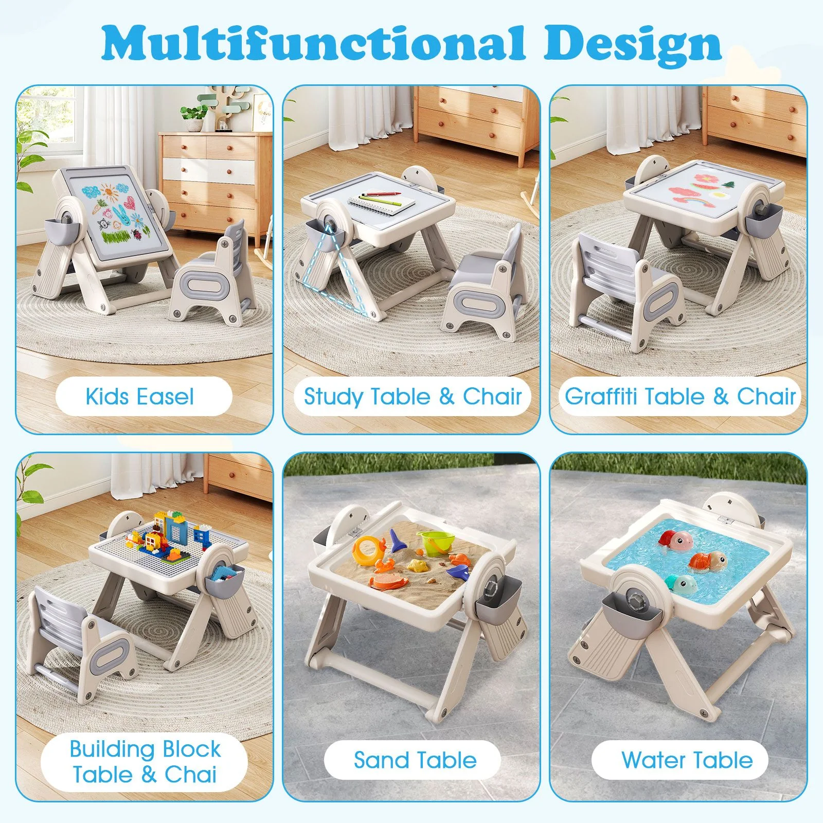 9-in-1 Kids Activity Table and Chair Set with 3 Heights and Book Rack - Image 7