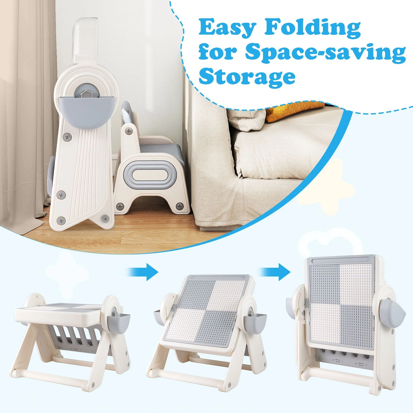 9-in-1 Kids Activity Table and Chair Set with 3 Heights and Book Rack - Image 8