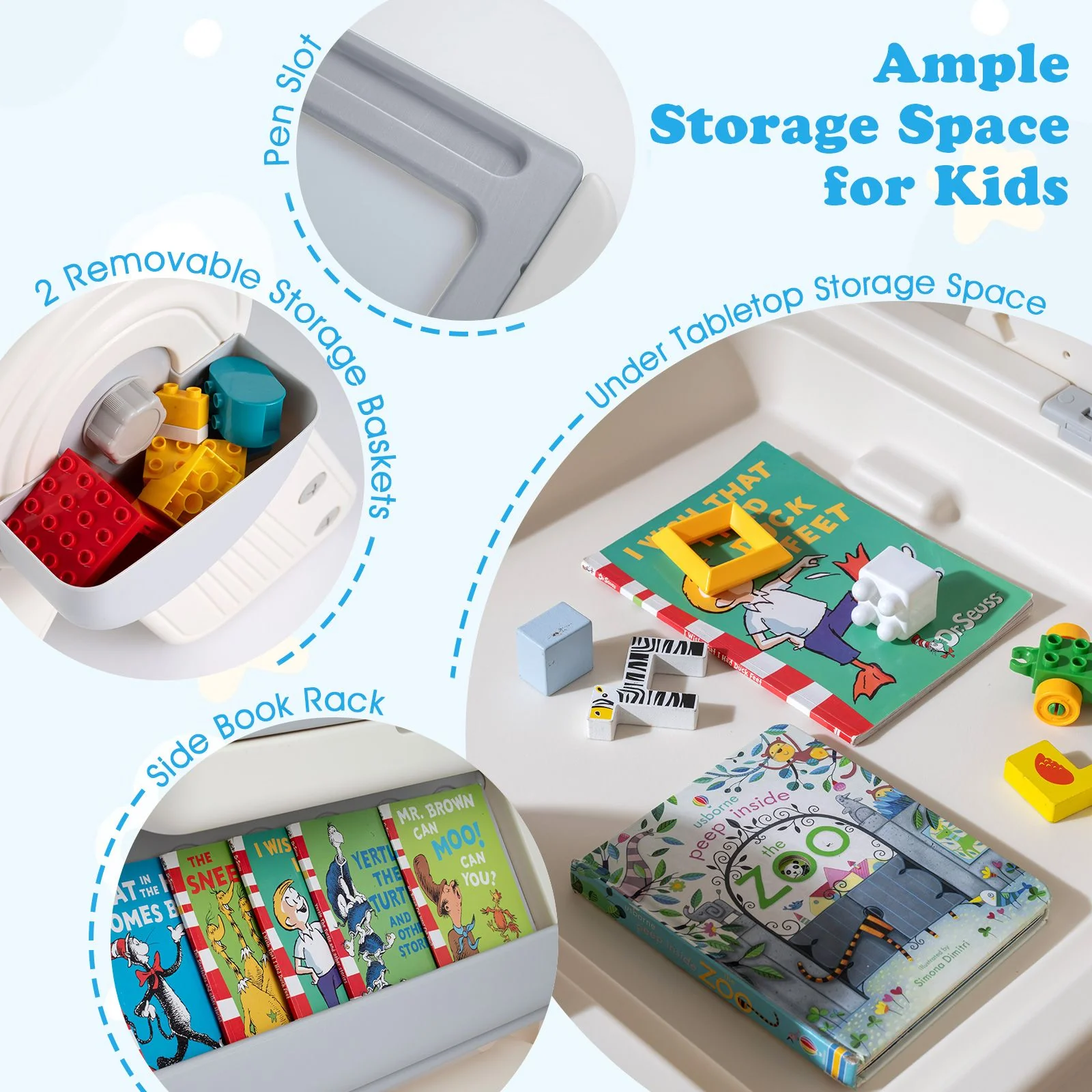 9-in-1 Kids Activity Table and Chair Set with 3 Heights and Book Rack - Image 9