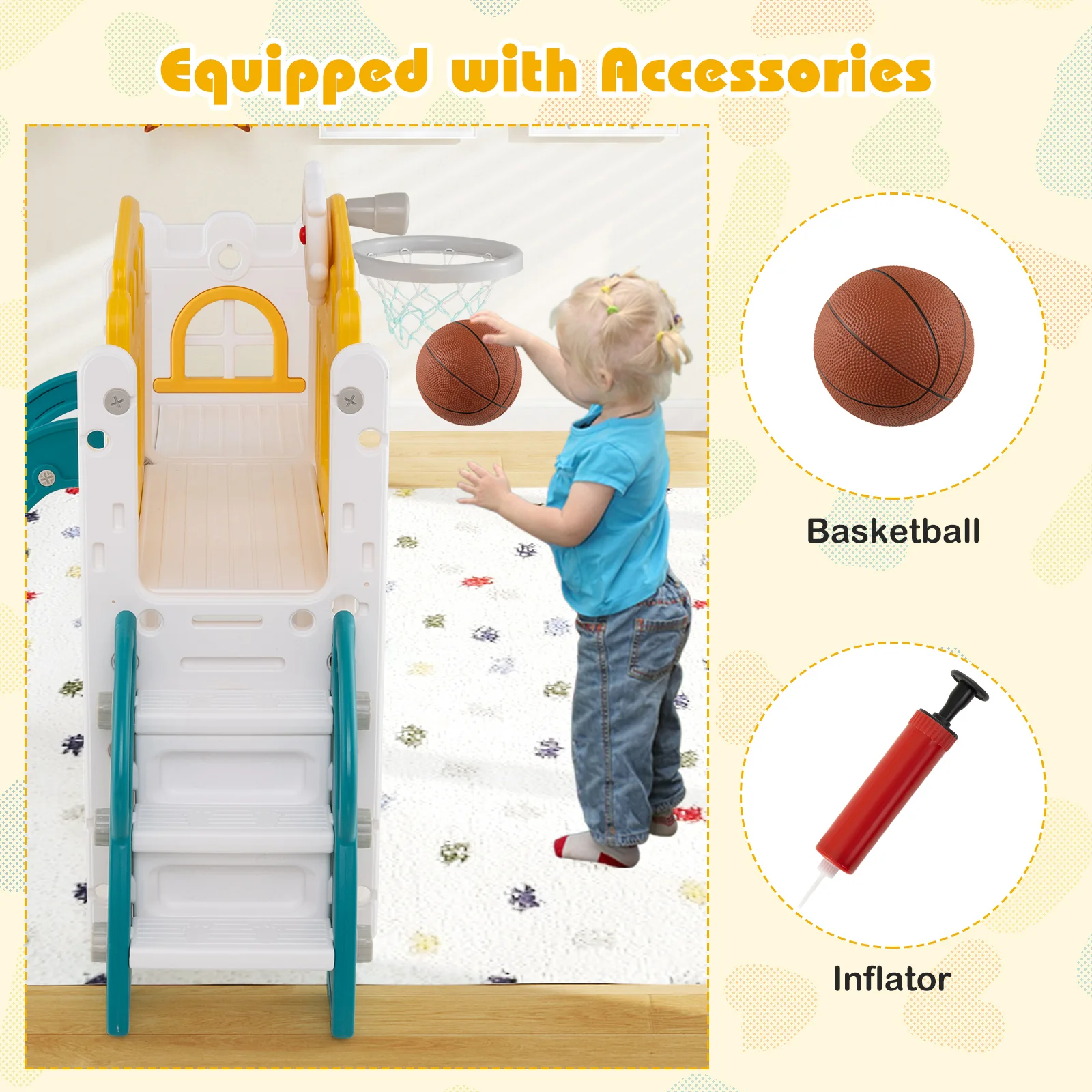 9 in 1 Toddler Slide, L Shaped Kids Slide and Climber Playset - Image 5