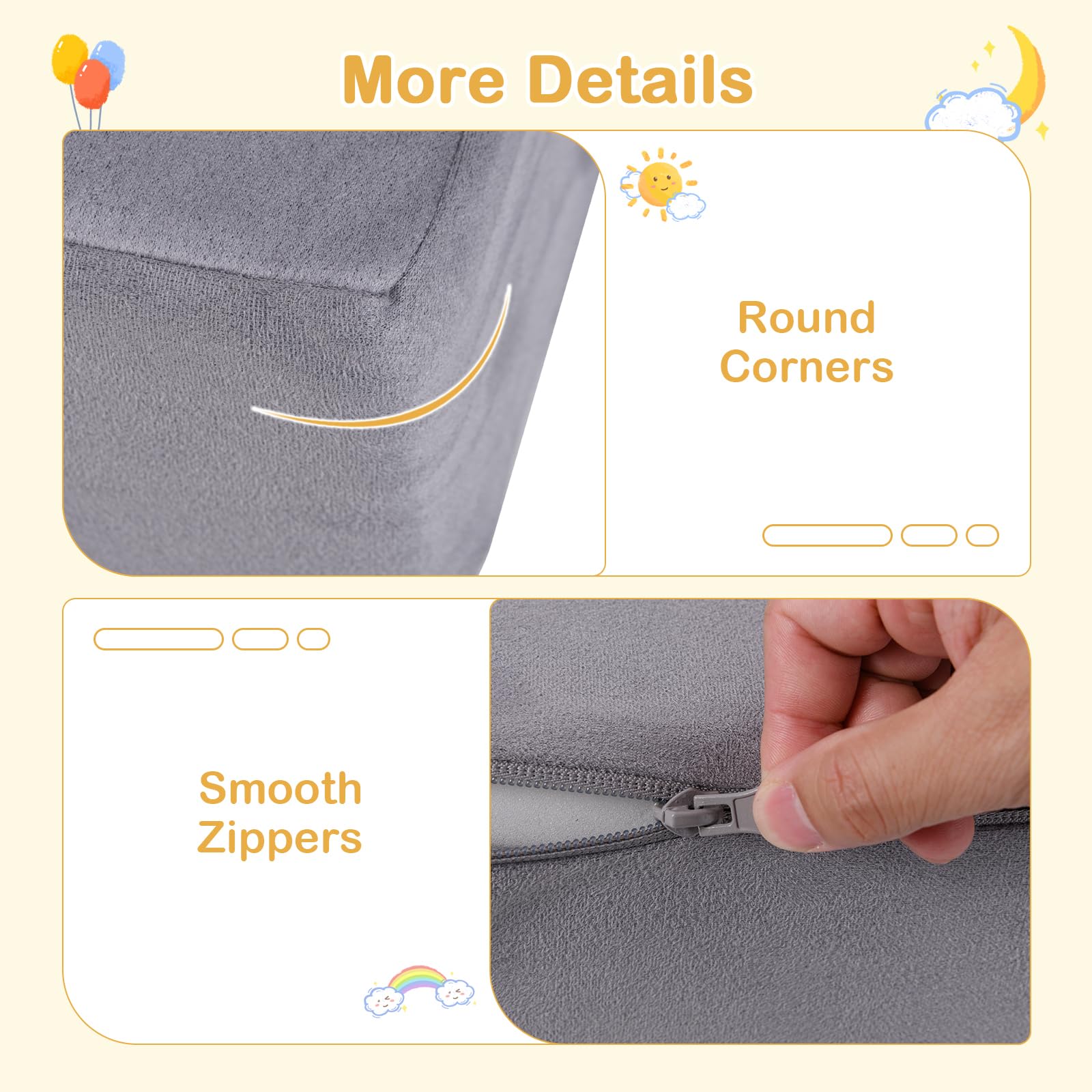 9-Piece Modular Kids Play Couch, Climb & Crawl Foam Playset w/ Breathable Suede Fabric - Image 9