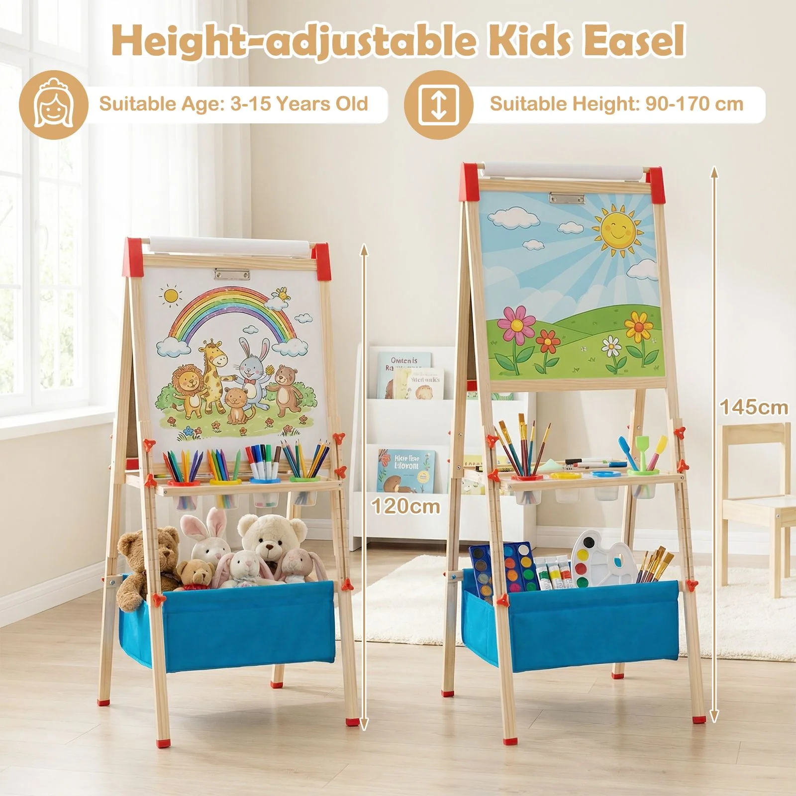 Adjustable Art Easel with Magnetic Chalkboard and Whiteboard - Image 8