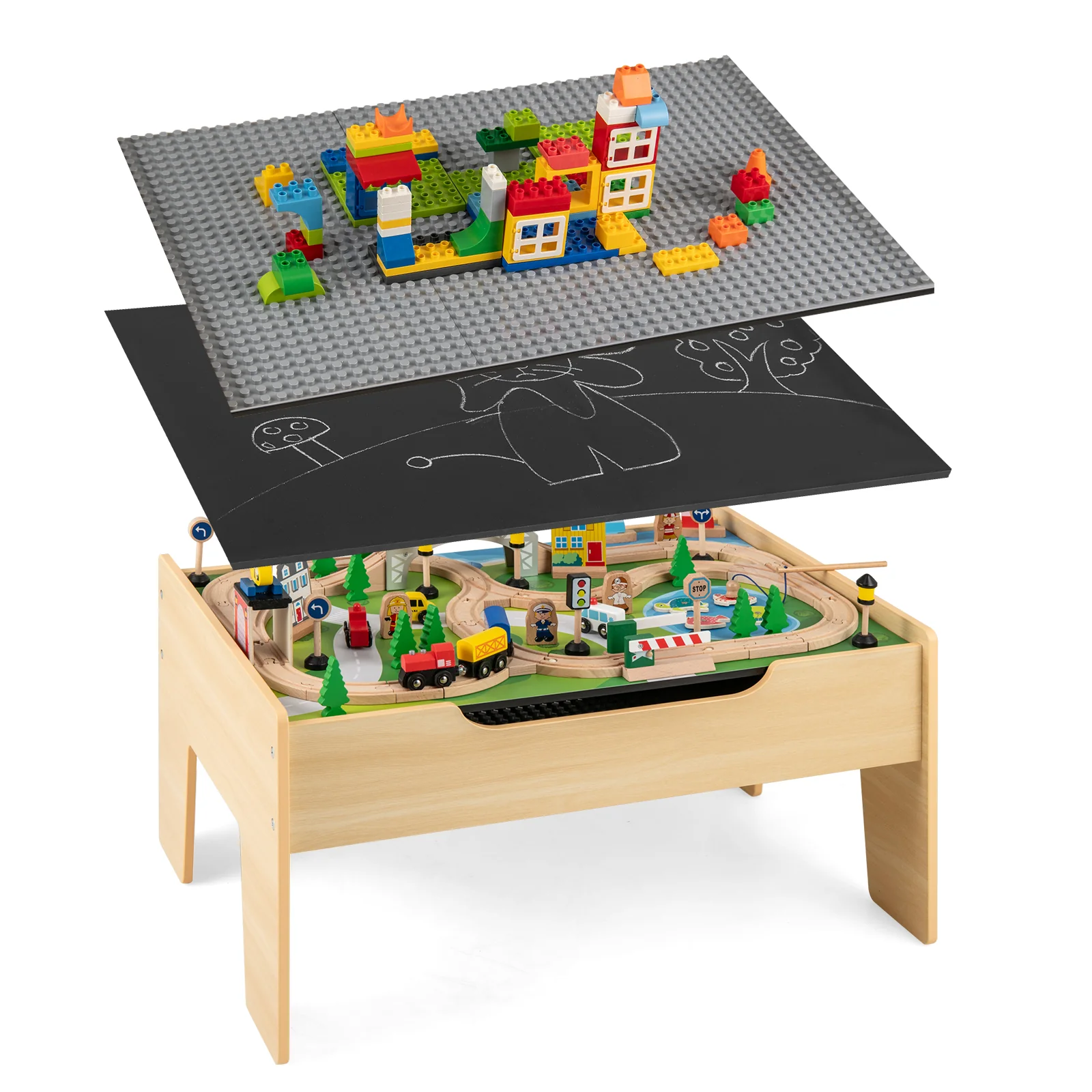 All-in-One Kids Activity Table, Hidden Storage Space & 78-Piece Train Se - Image 10