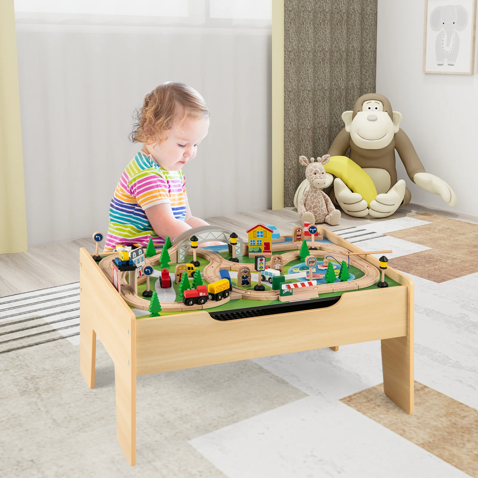 All-in-One Kids Activity Table, Hidden Storage Space & 78-Piece Train Se - Image 2