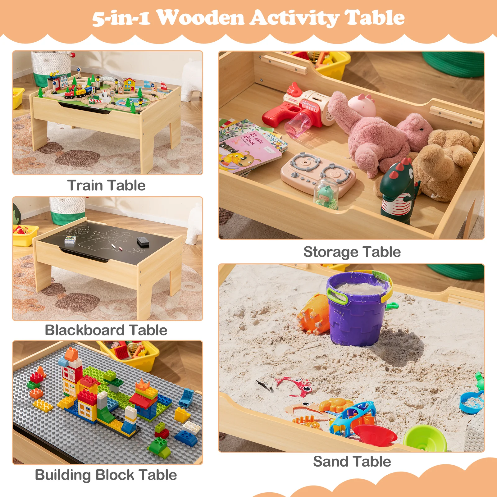 All-in-One Kids Activity Table, Hidden Storage Space & 78-Piece Train Se - Image 3