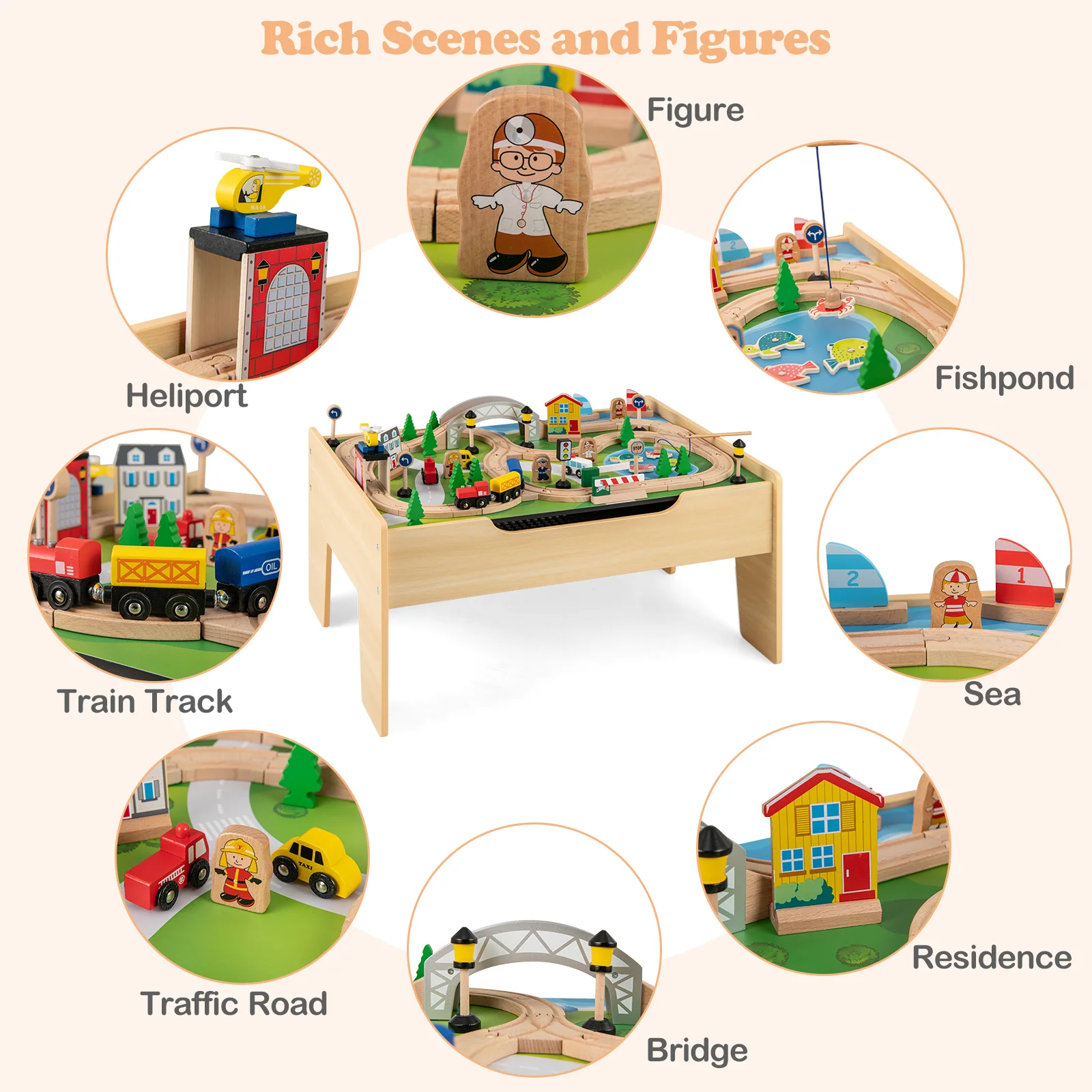 All-in-One Kids Activity Table, Hidden Storage Space & 78-Piece Train Se - Image 4