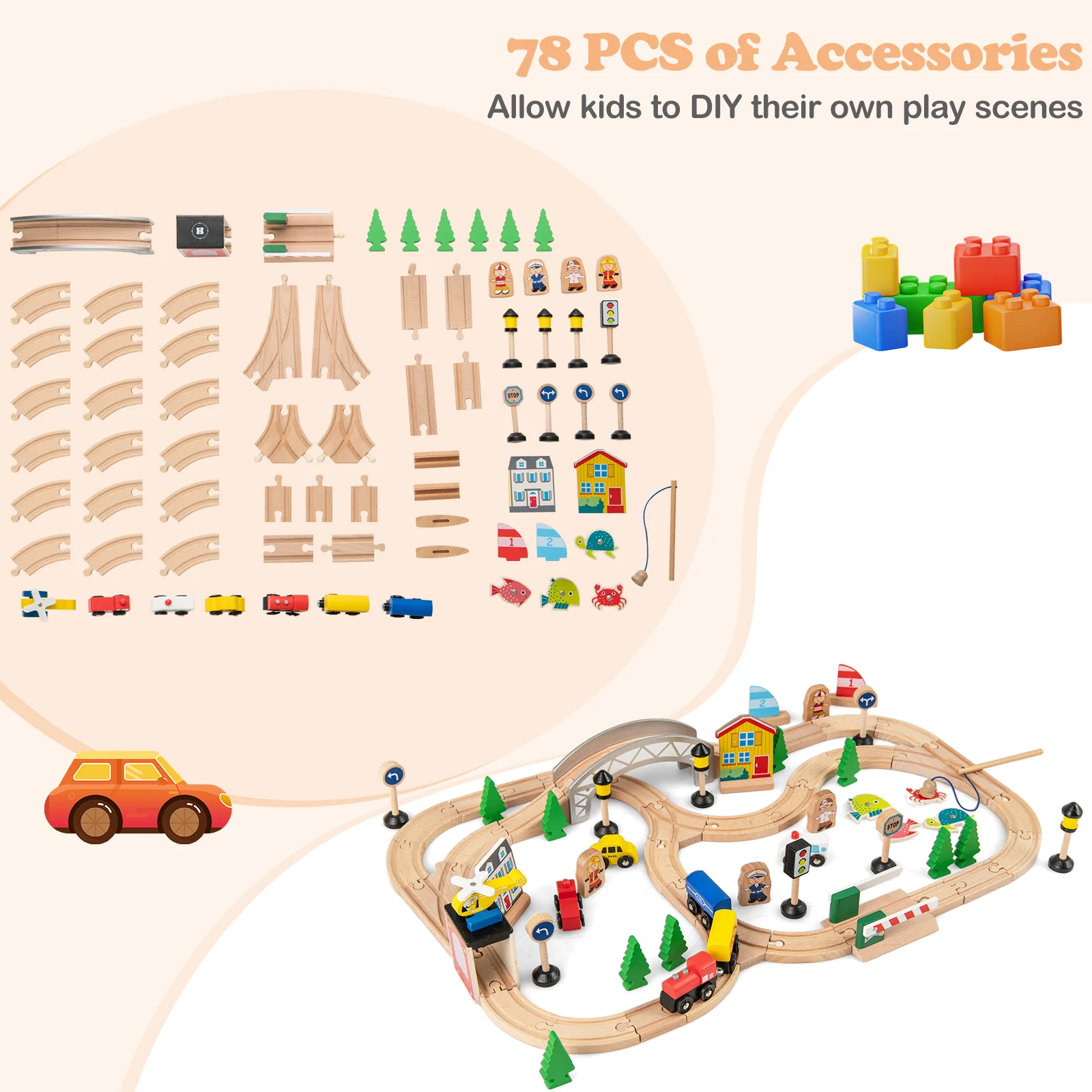 All-in-One Kids Activity Table, Hidden Storage Space & 78-Piece Train Se - Image 5