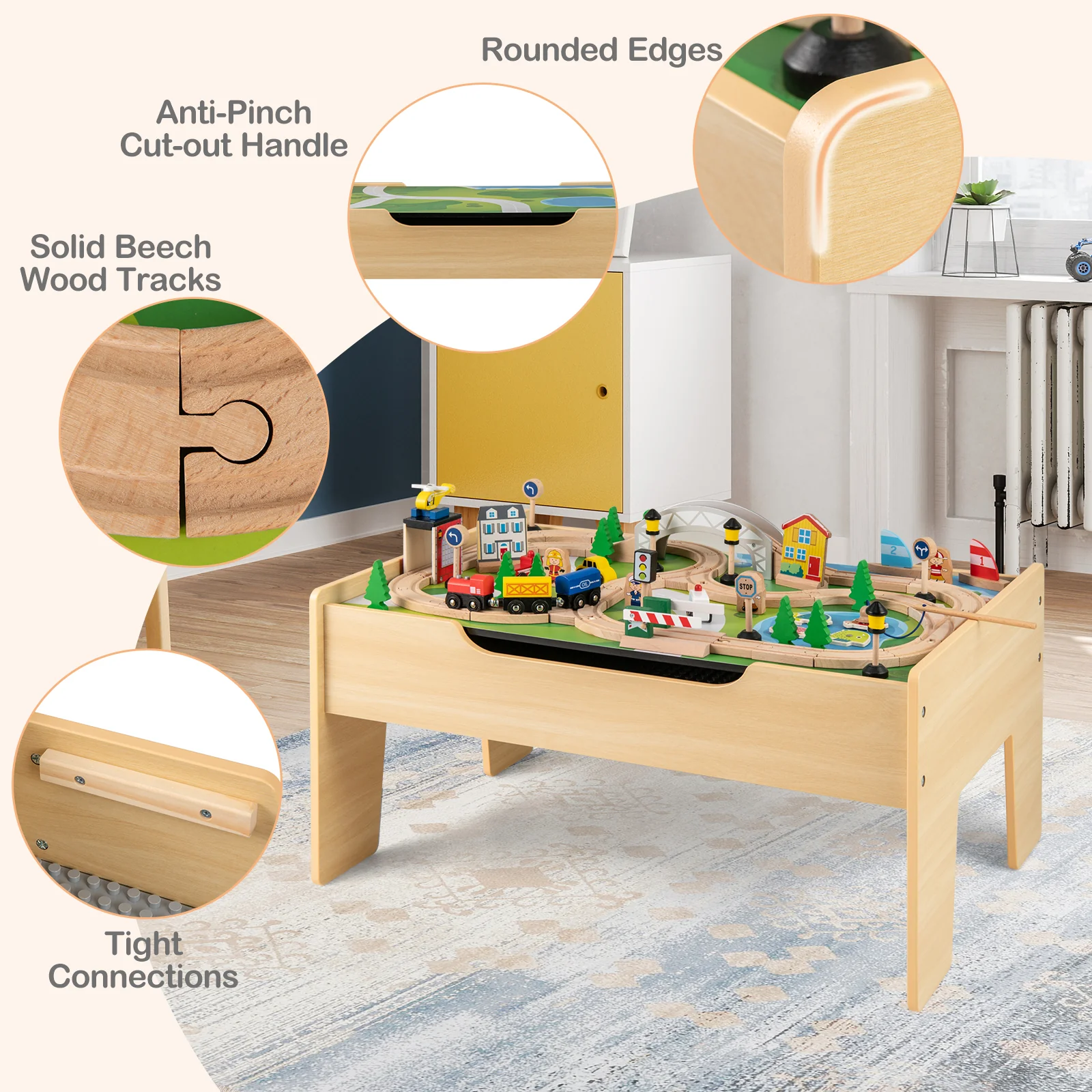 All-in-One Kids Activity Table, Hidden Storage Space & 78-Piece Train Se - Image 7