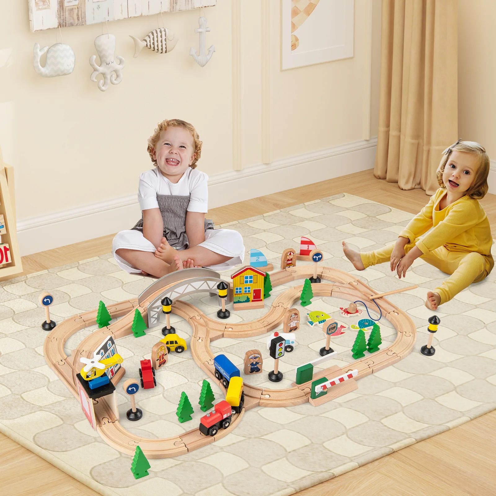 All-in-One Kids Activity Table, Hidden Storage Space & 78-Piece Train Se - Image 8