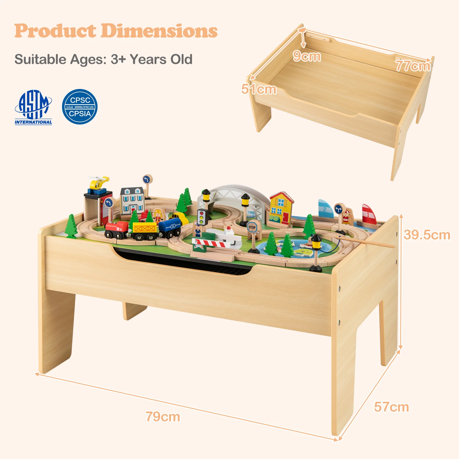 All-in-One Kids Activity Table, Hidden Storage Space & 78-Piece Train Se - Image 9
